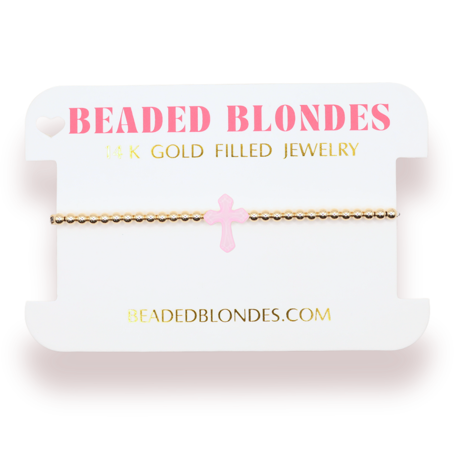 Pink Cross Bracelet on Gold