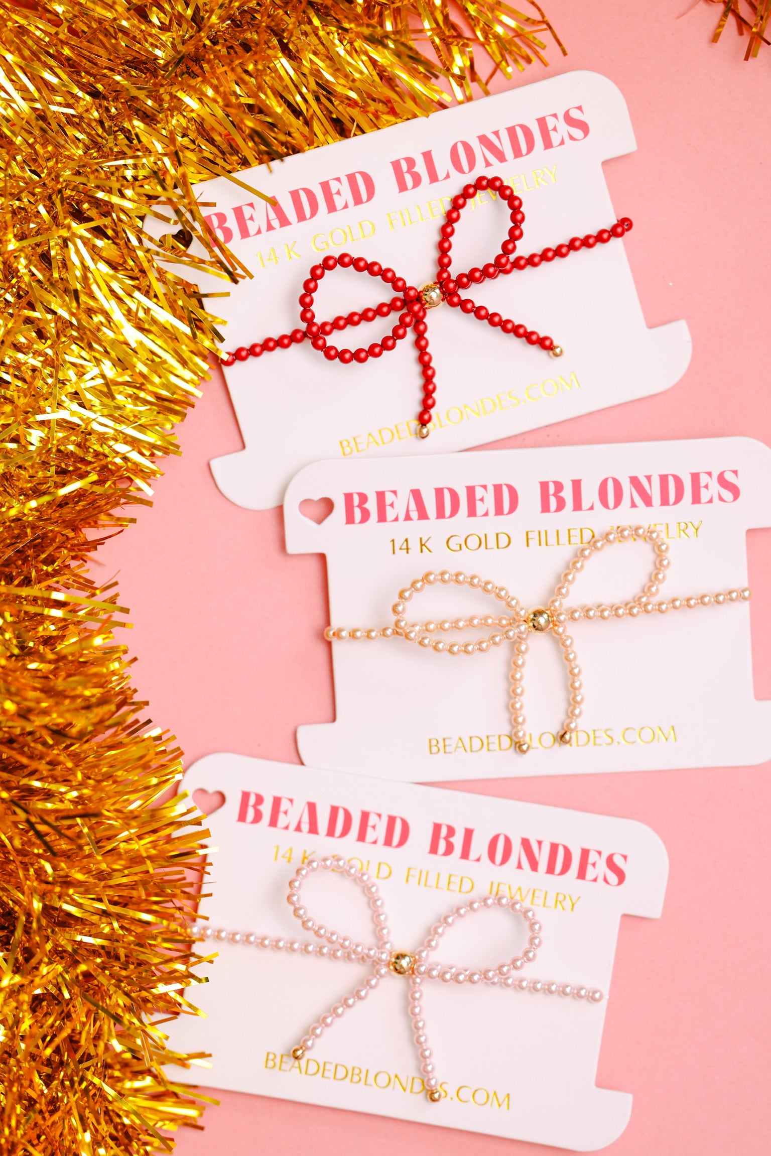 Red Pearl Beaded Bow Bracelet