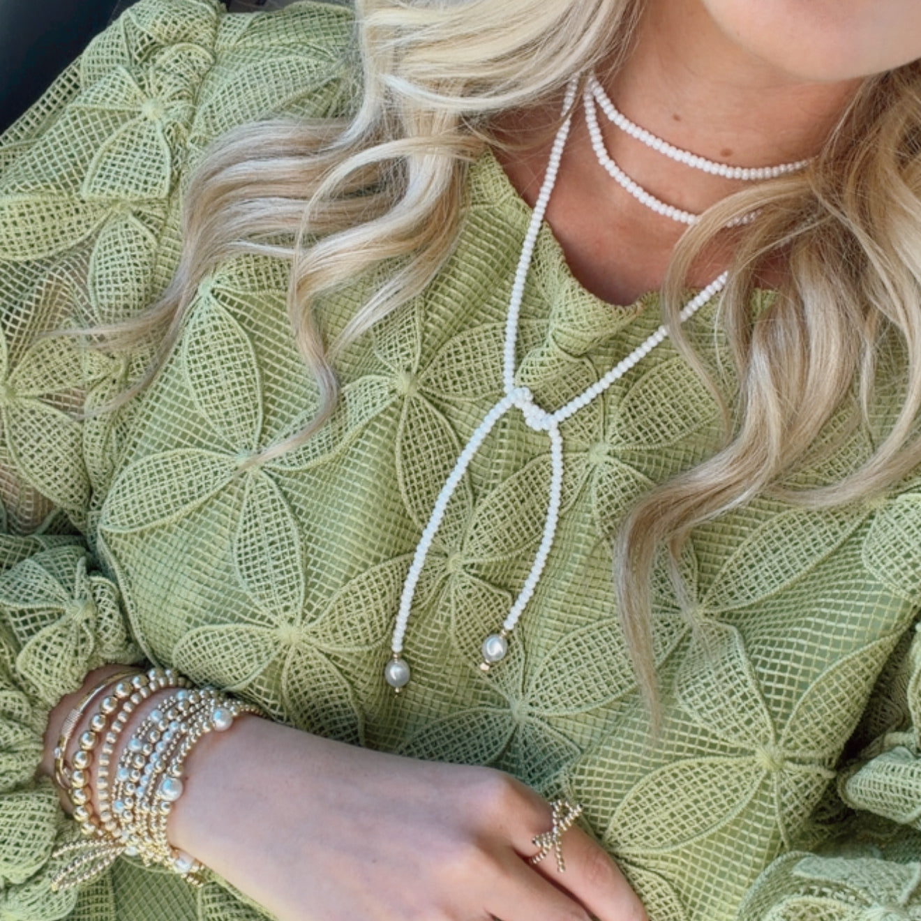 Luster White Beaded Wrap Necklace