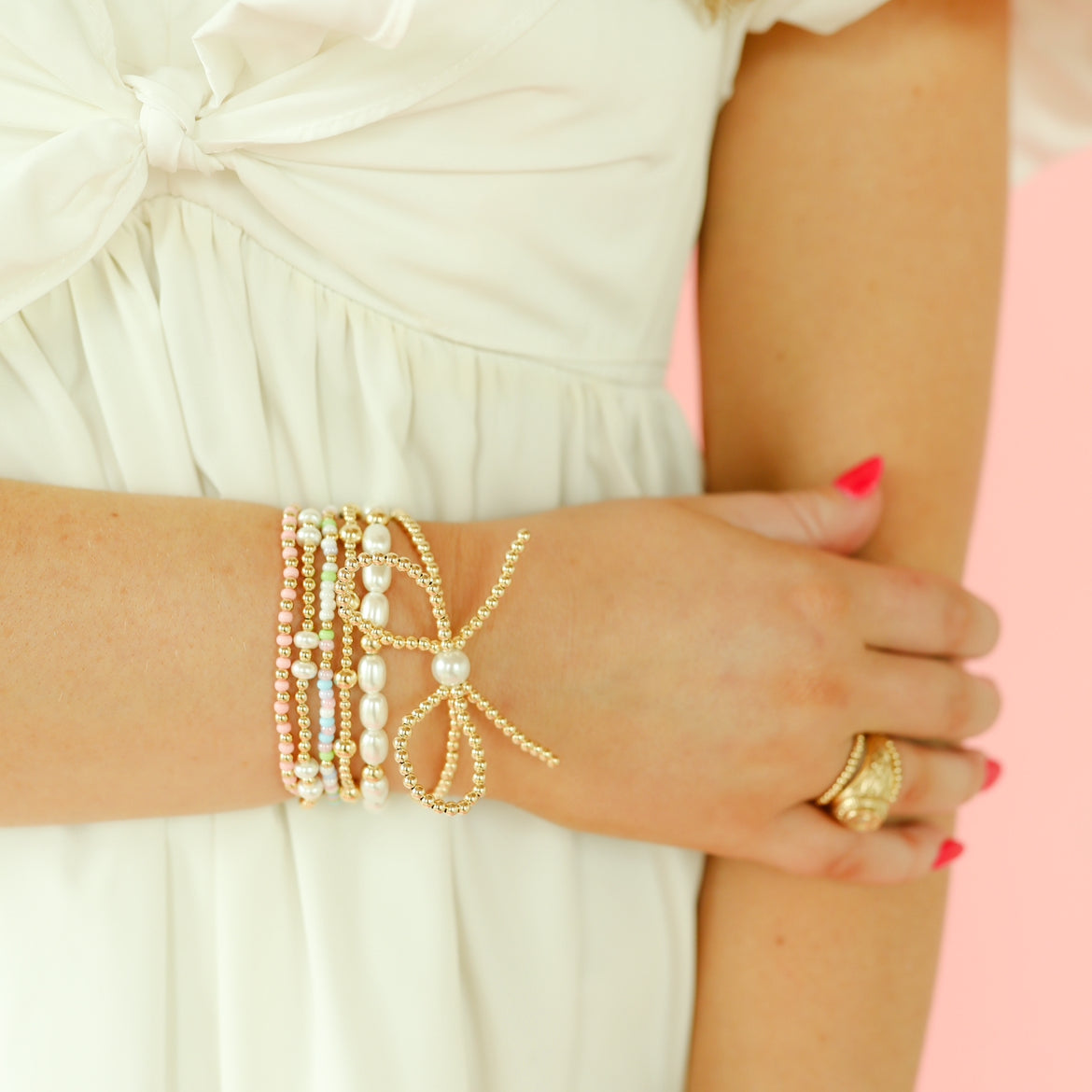 Pastel Green, Pink & White Sprinkle Bracelet