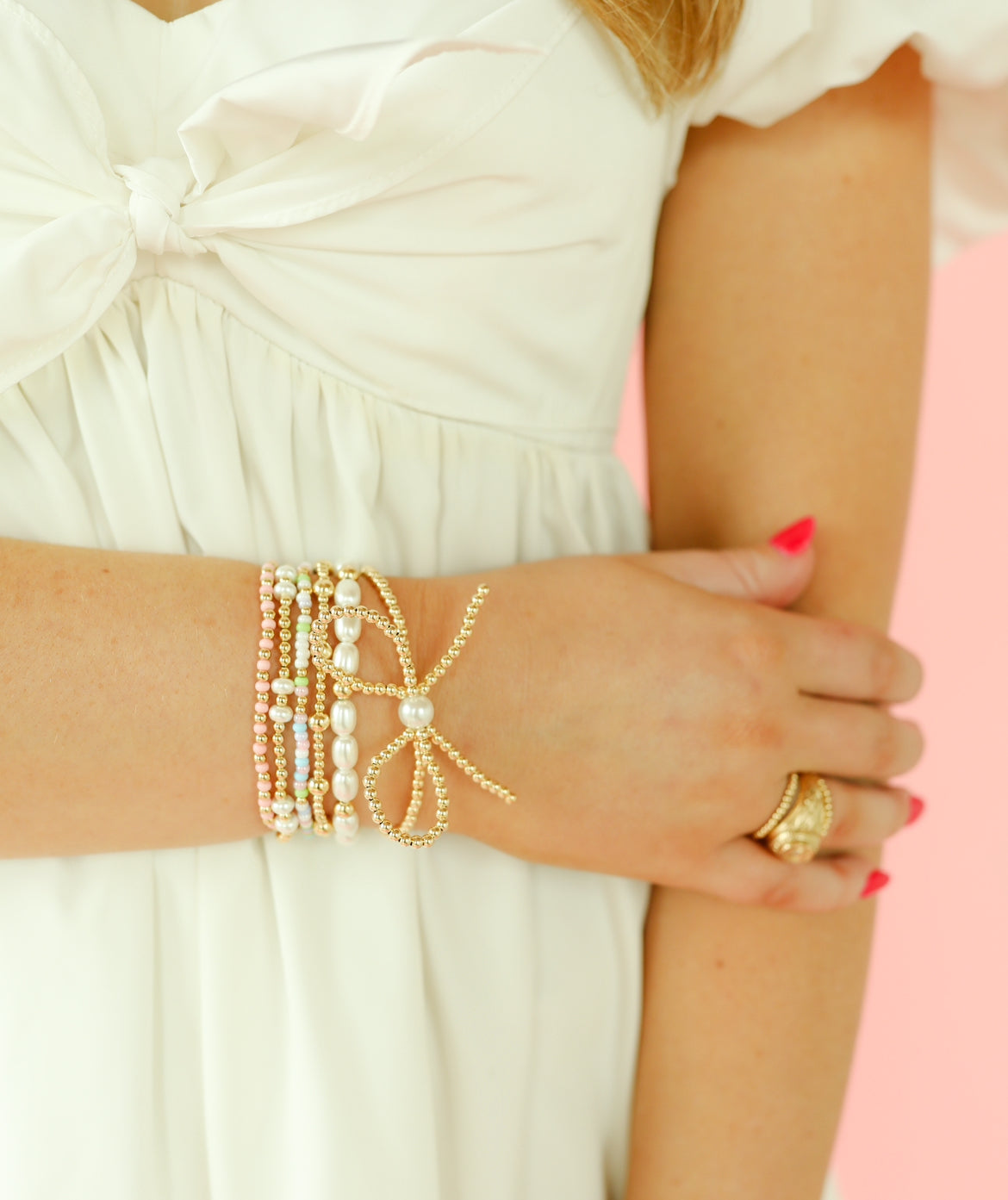 Pastel Green, Pink & White Sprinkle Bracelet