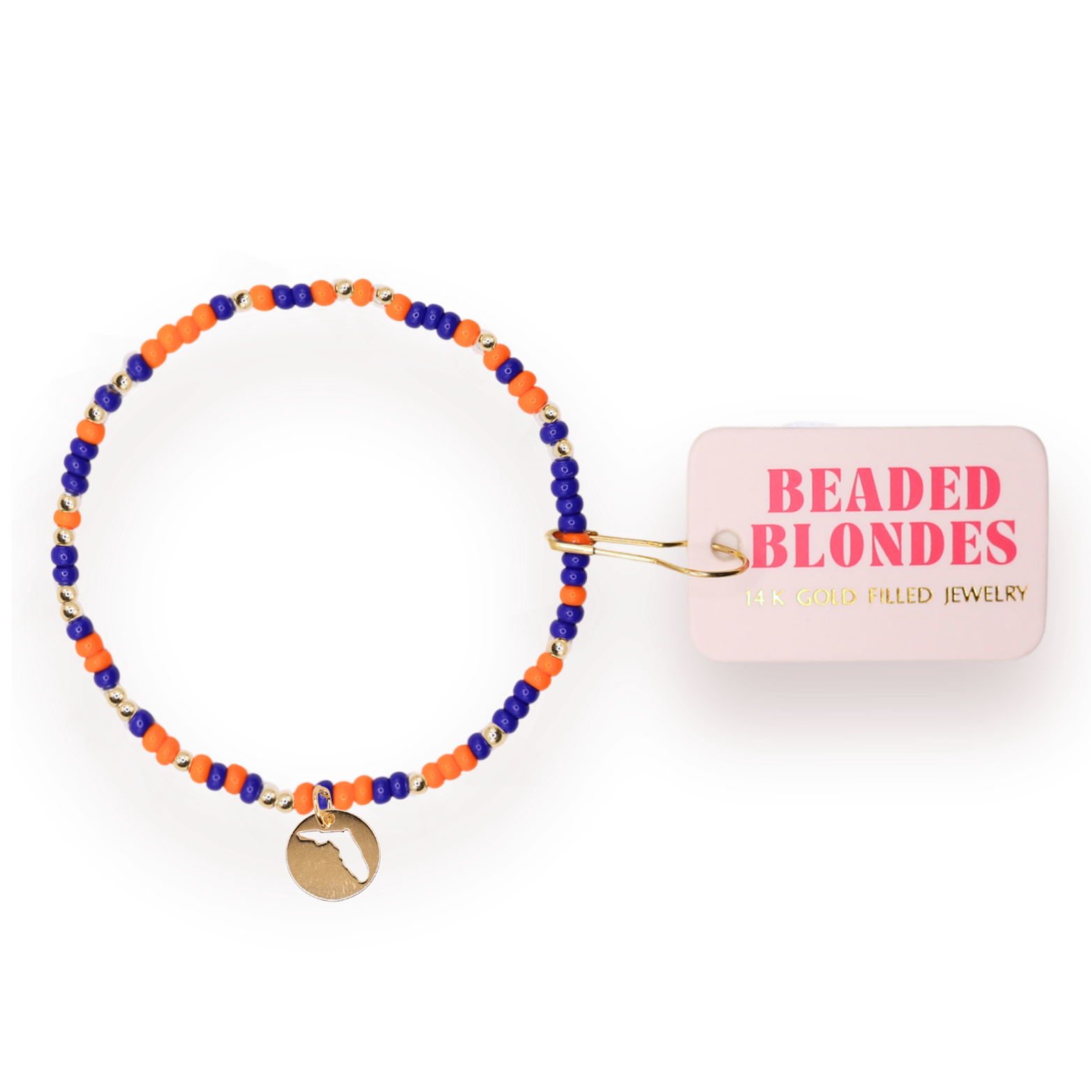 Florida (Orange and Blue) State Cutout Charm Bracelet on Color