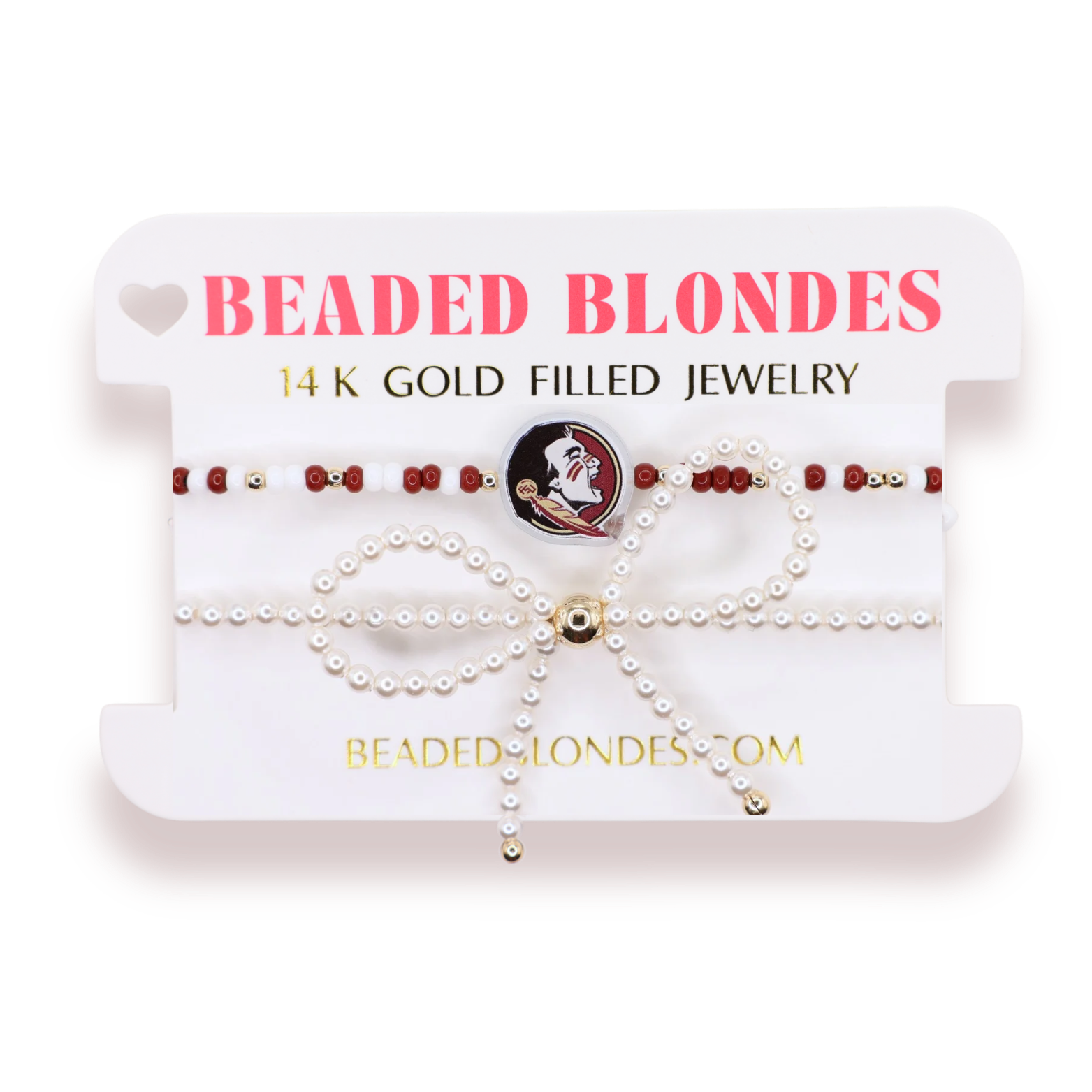 Florida State Logo Bracelet + Pearl Bow Stack of 2