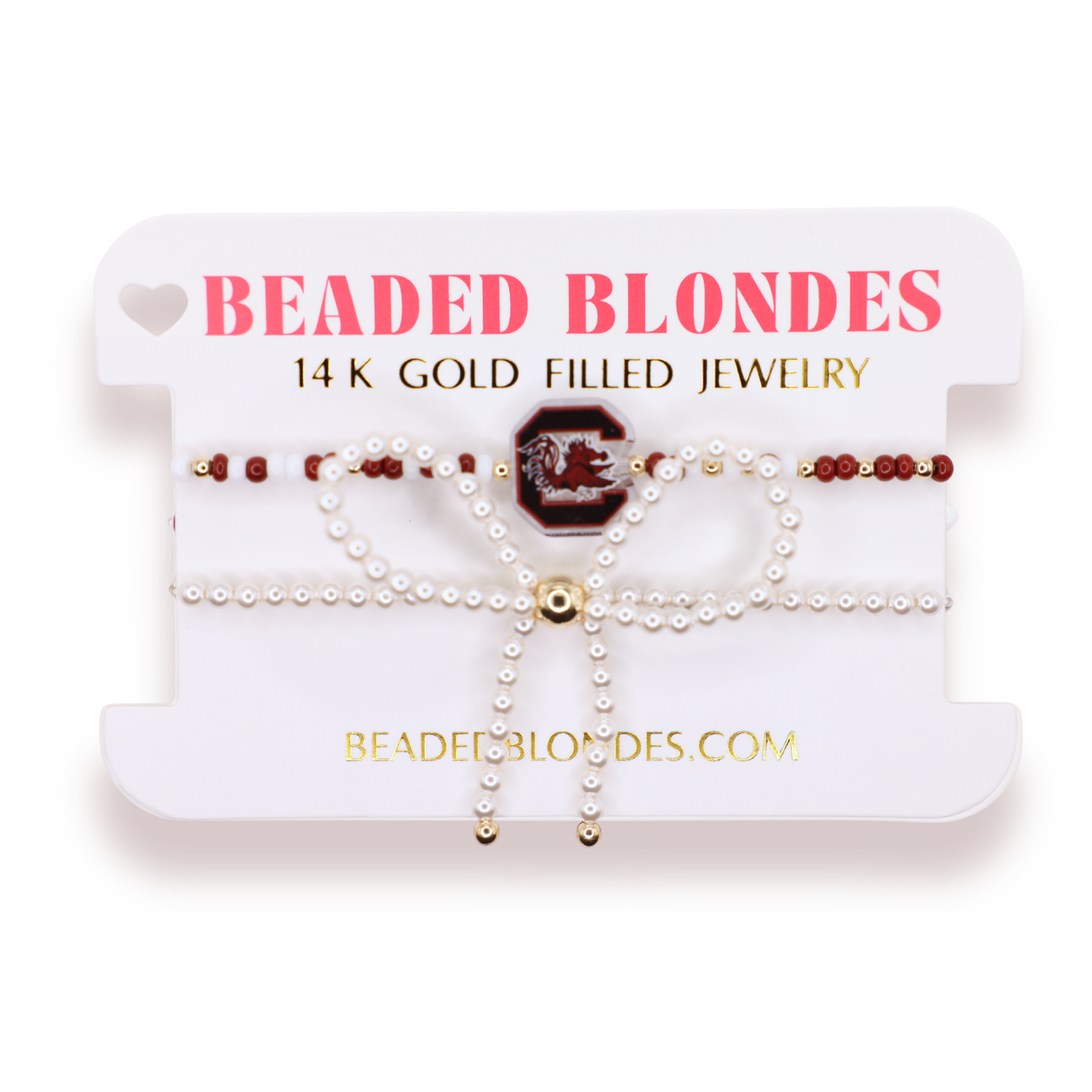 South Carolina Logo Bracelet + Pearl Bow Stack of 2