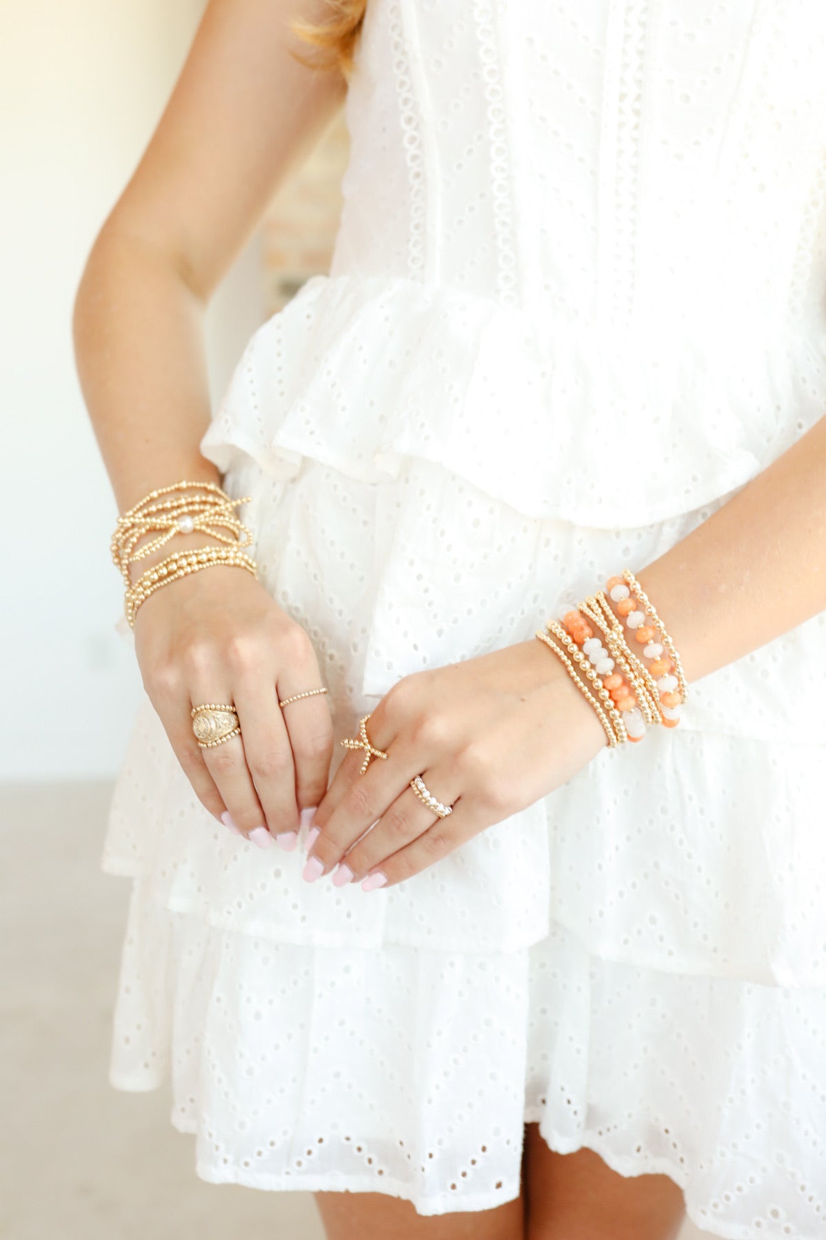Orange & White Colorblock Gemstone Bracelet (Sale)