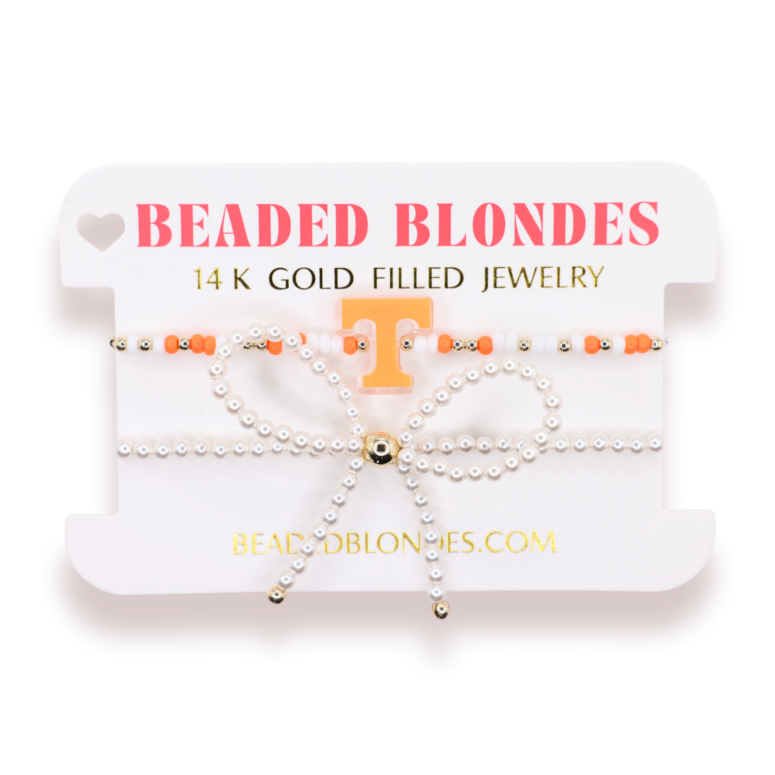 Tennessee Logo Bracelet + Pearl Bow Stack of 2
