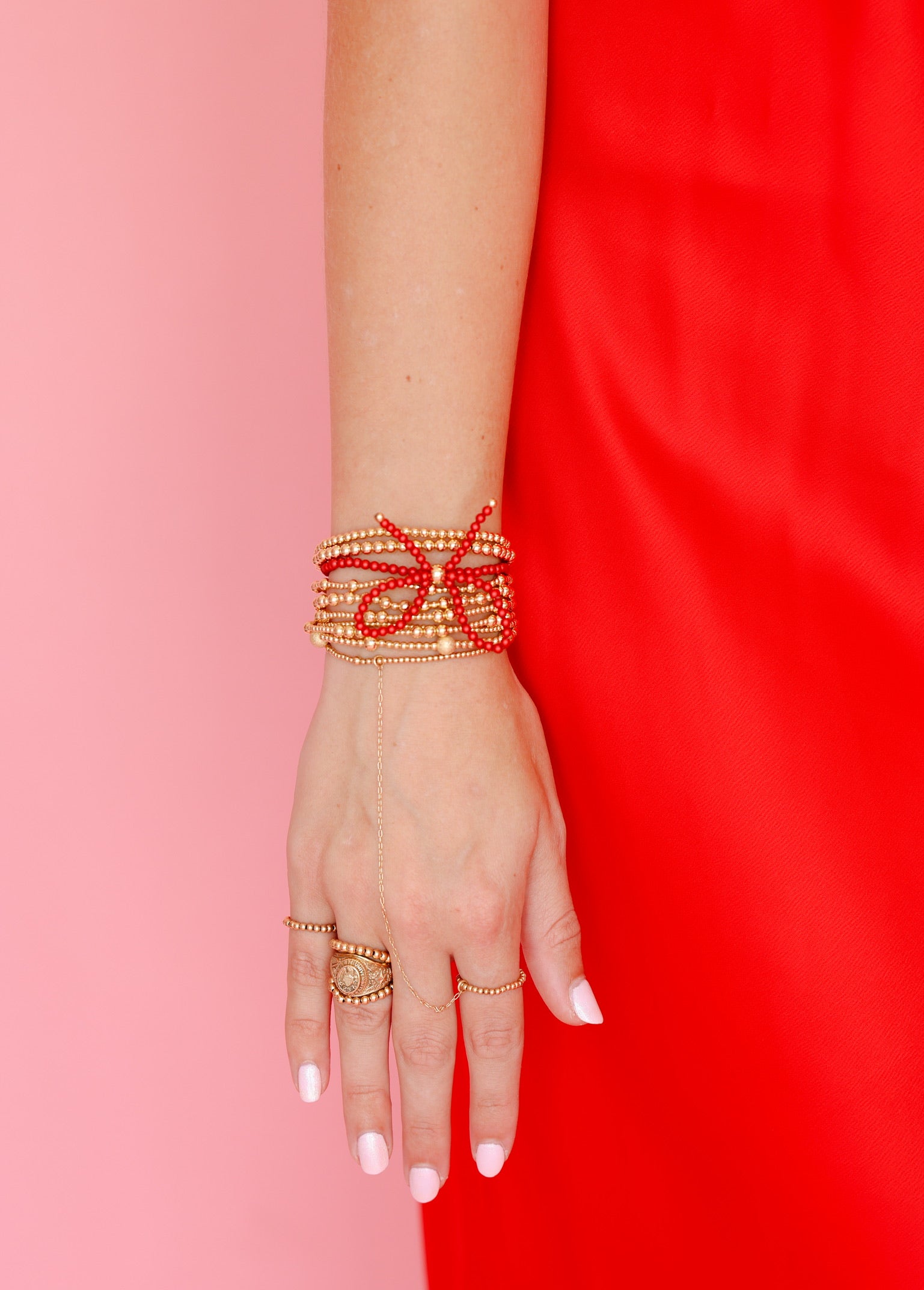Red Pearl Beaded Bow Bracelet