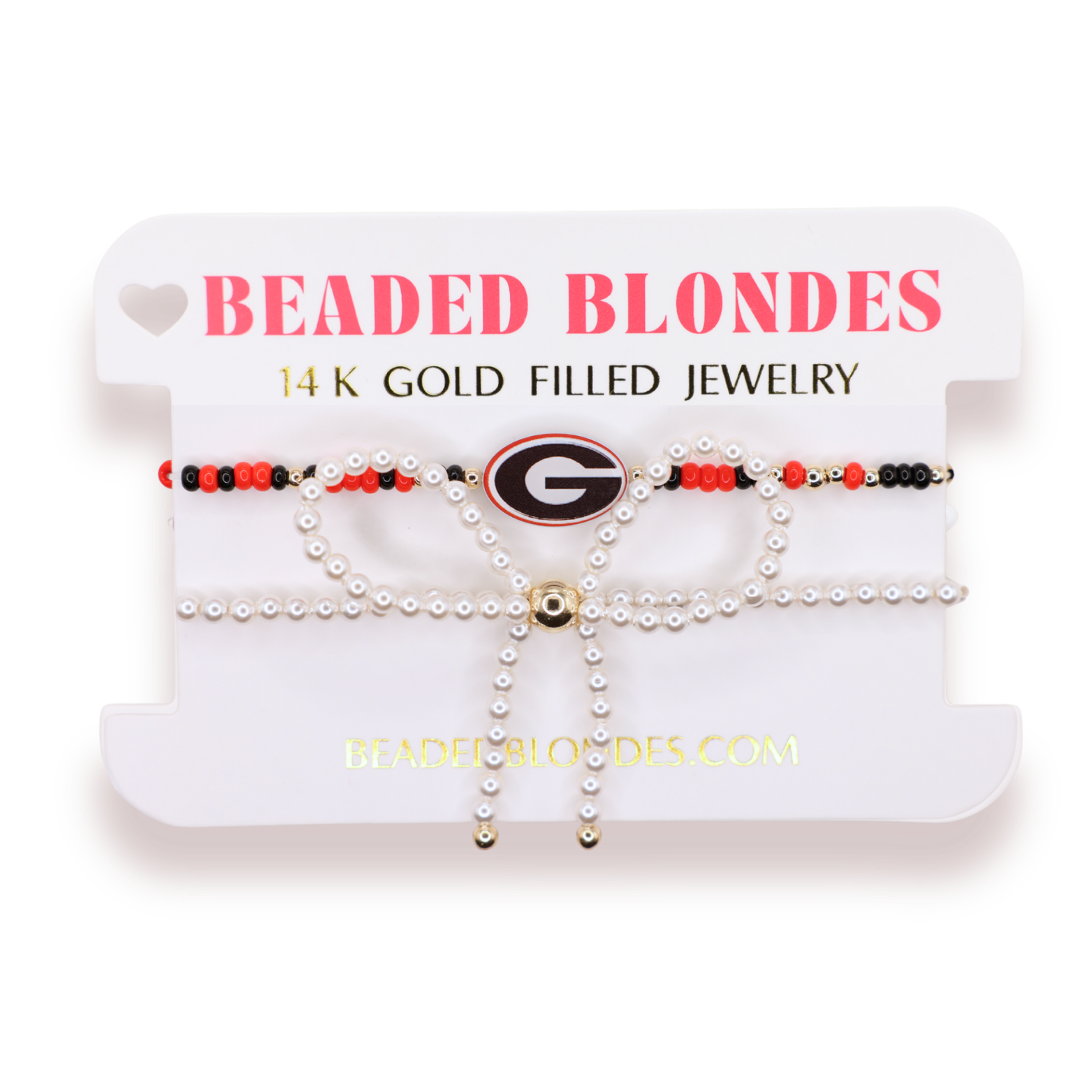 Georgia Logo Bracelet + Pearl Bow Stack of 2
