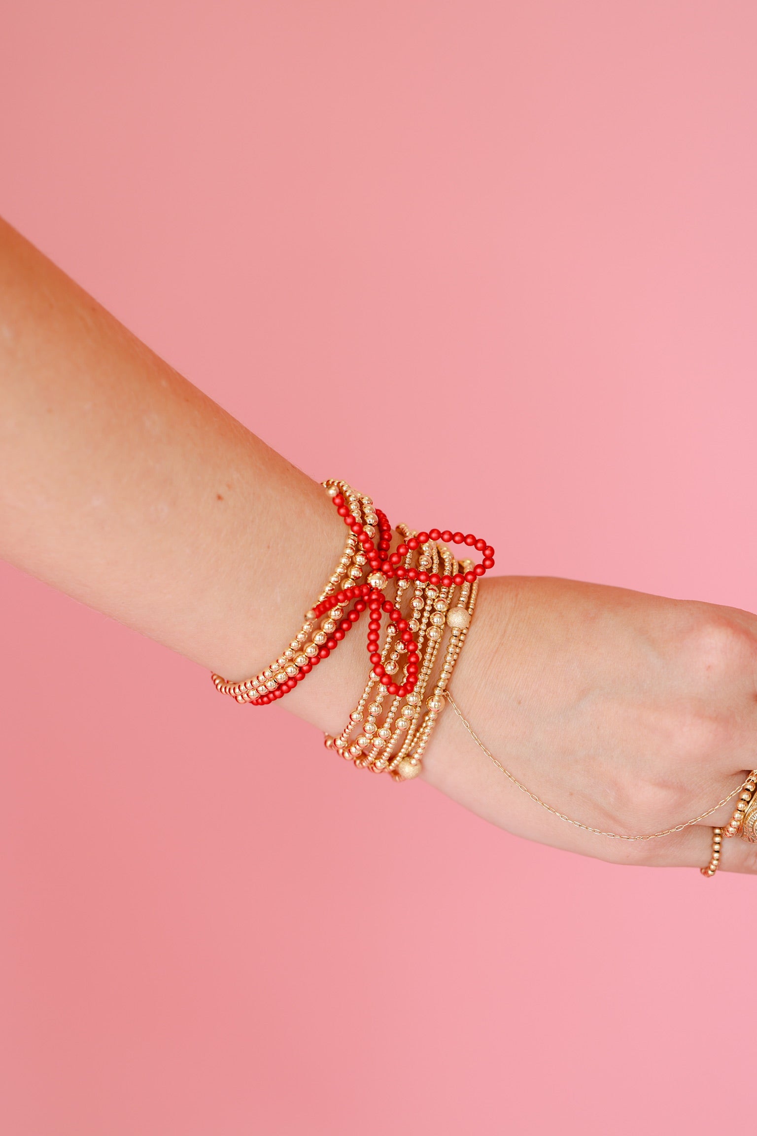 Red Pearl Beaded Bow Bracelet