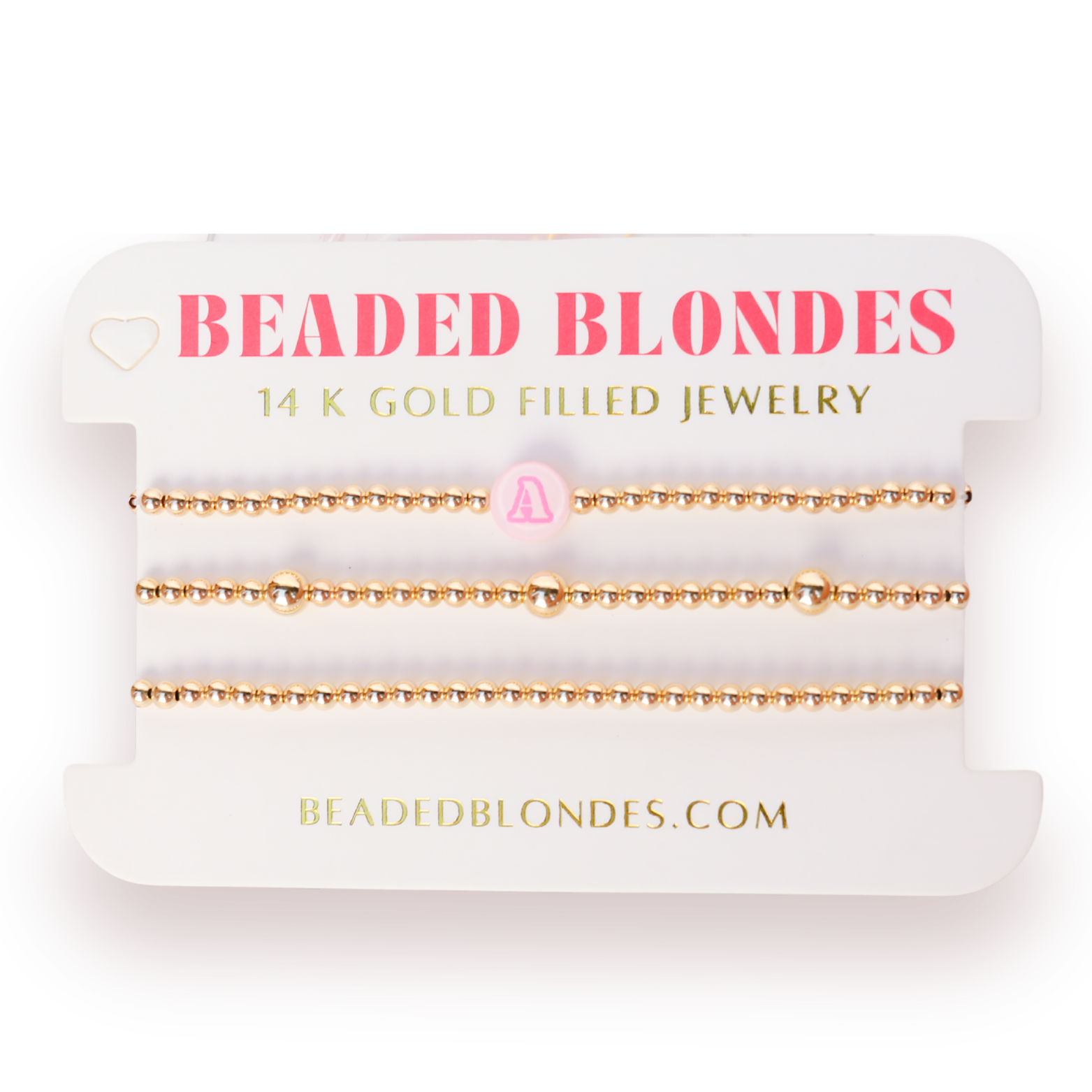 Olive + 3MM + Pink Initial Bracelet Stack