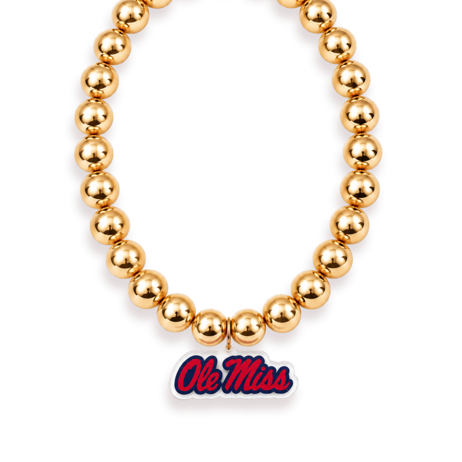 Ole Miss Logo Large Gold Beaded Necklace
