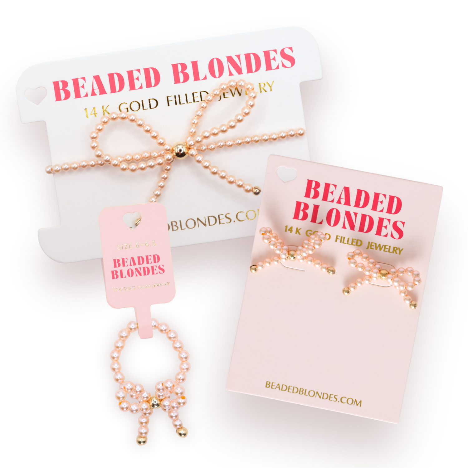 Champagne Pearl Bow Bracelet + Ring + Earring Bundle