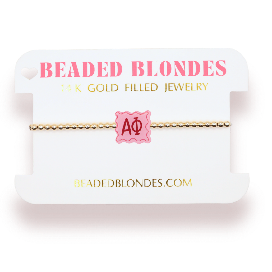 Alpha Phi Block Bracelet on Gold