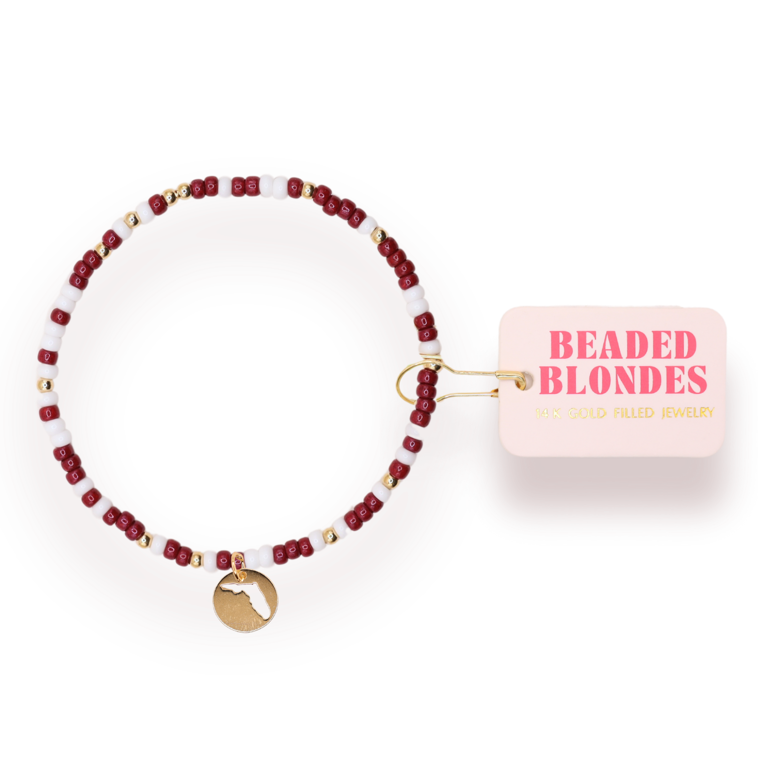 Florida (Maroon and White) State Cutout Charm Bracelet on Color