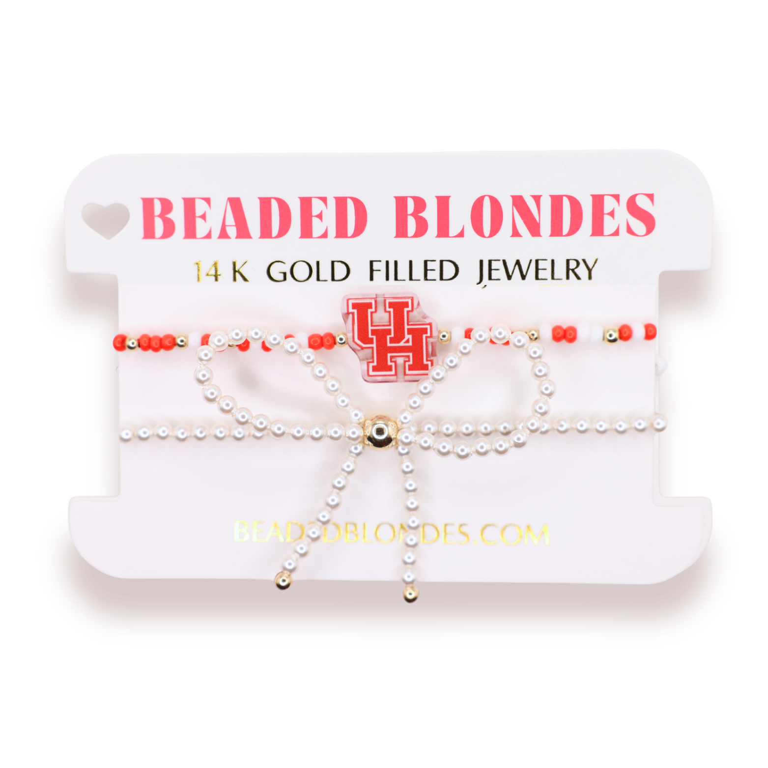 University of Houston Logo Bracelet + Pearl Bow Stack of 2