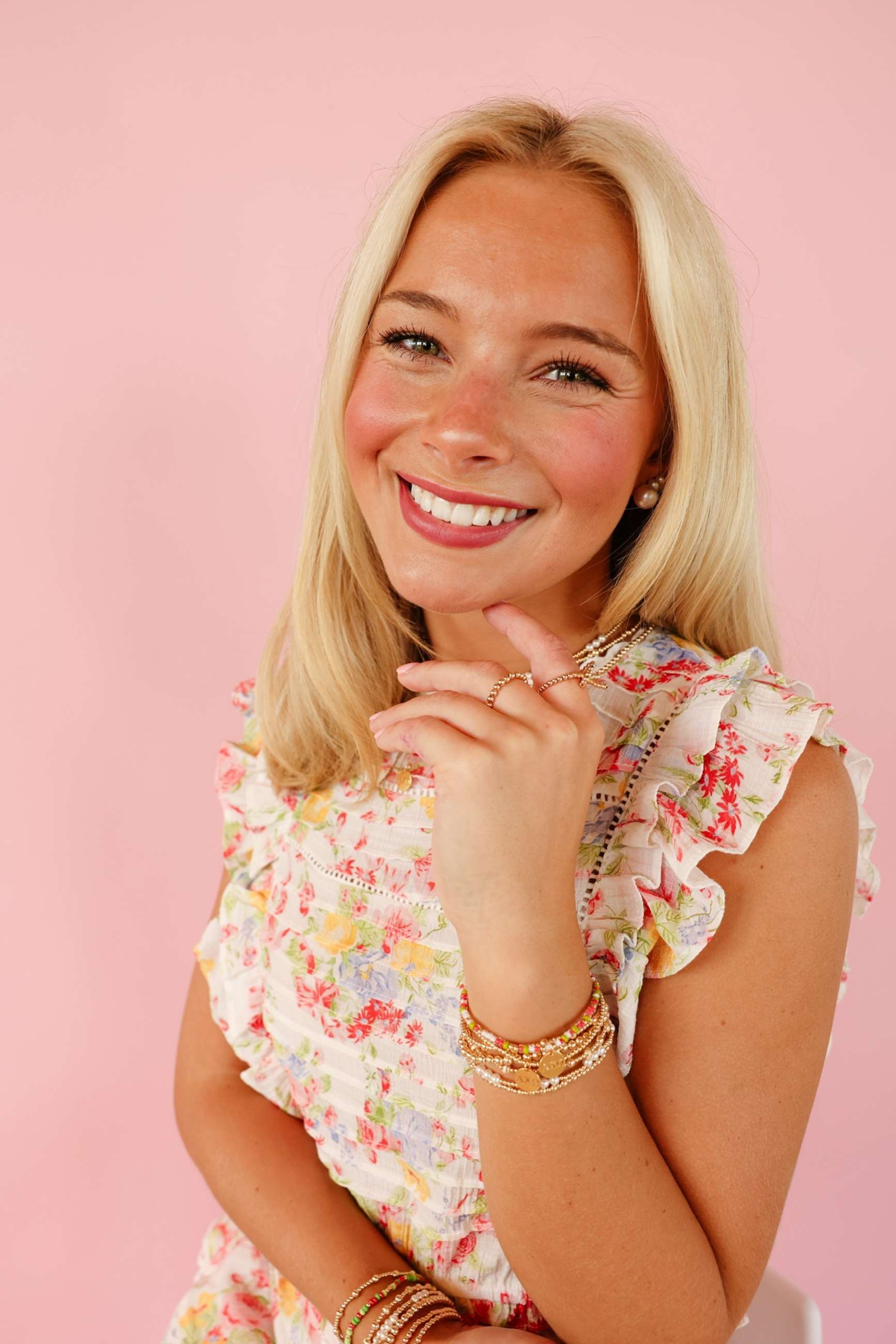 Alpha Chi Omega Block Bracelet + Pearl Bow Stack of 2