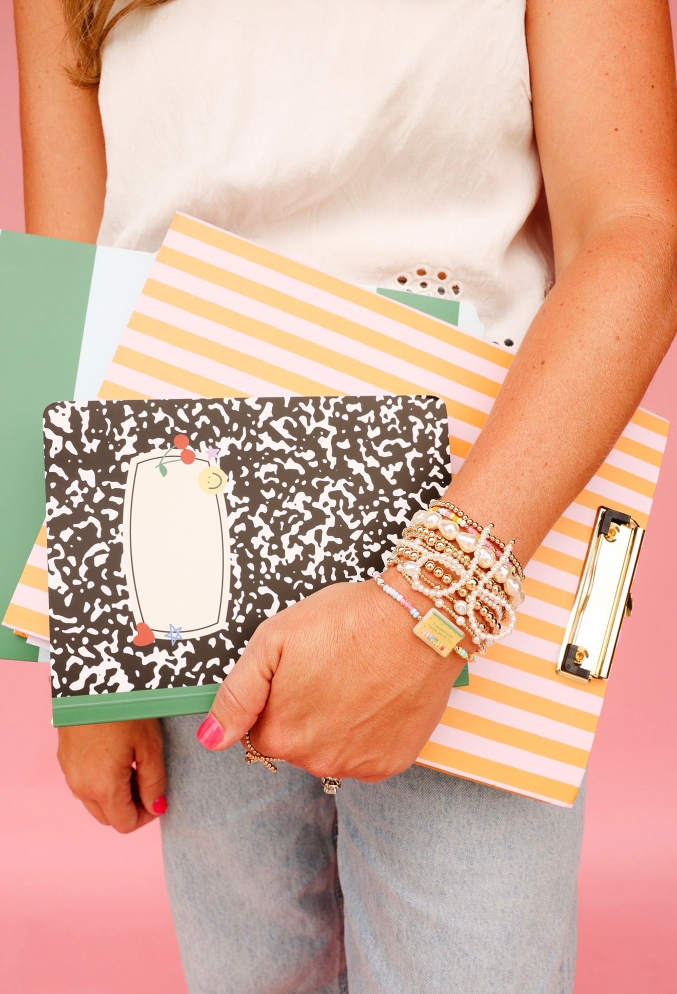 Color the World with Kindness Crayon Box Bracelet on Color + Luster White Sprinkle Stack of 2