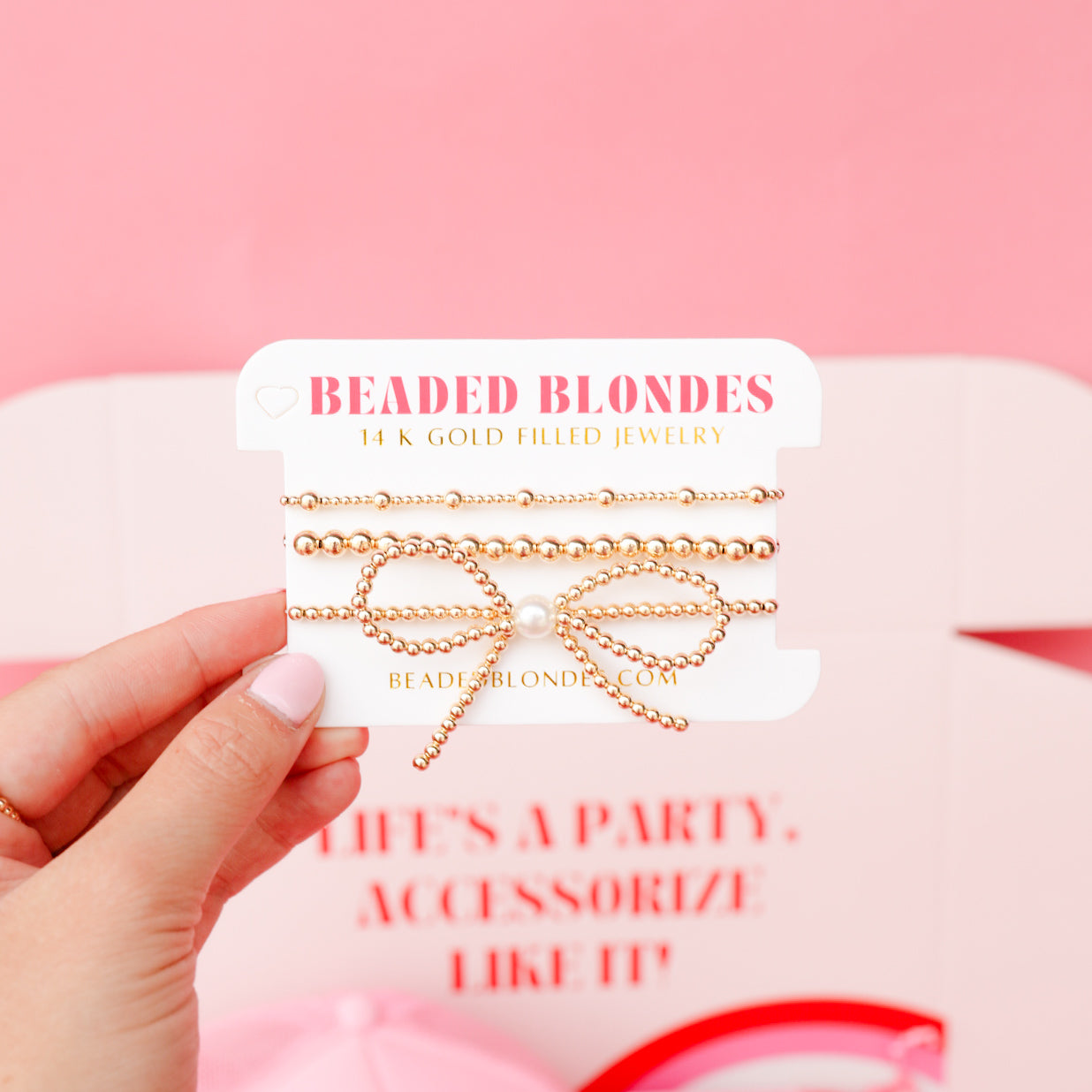 Gold Bow + June + 5MM Bracelet Stack of 3