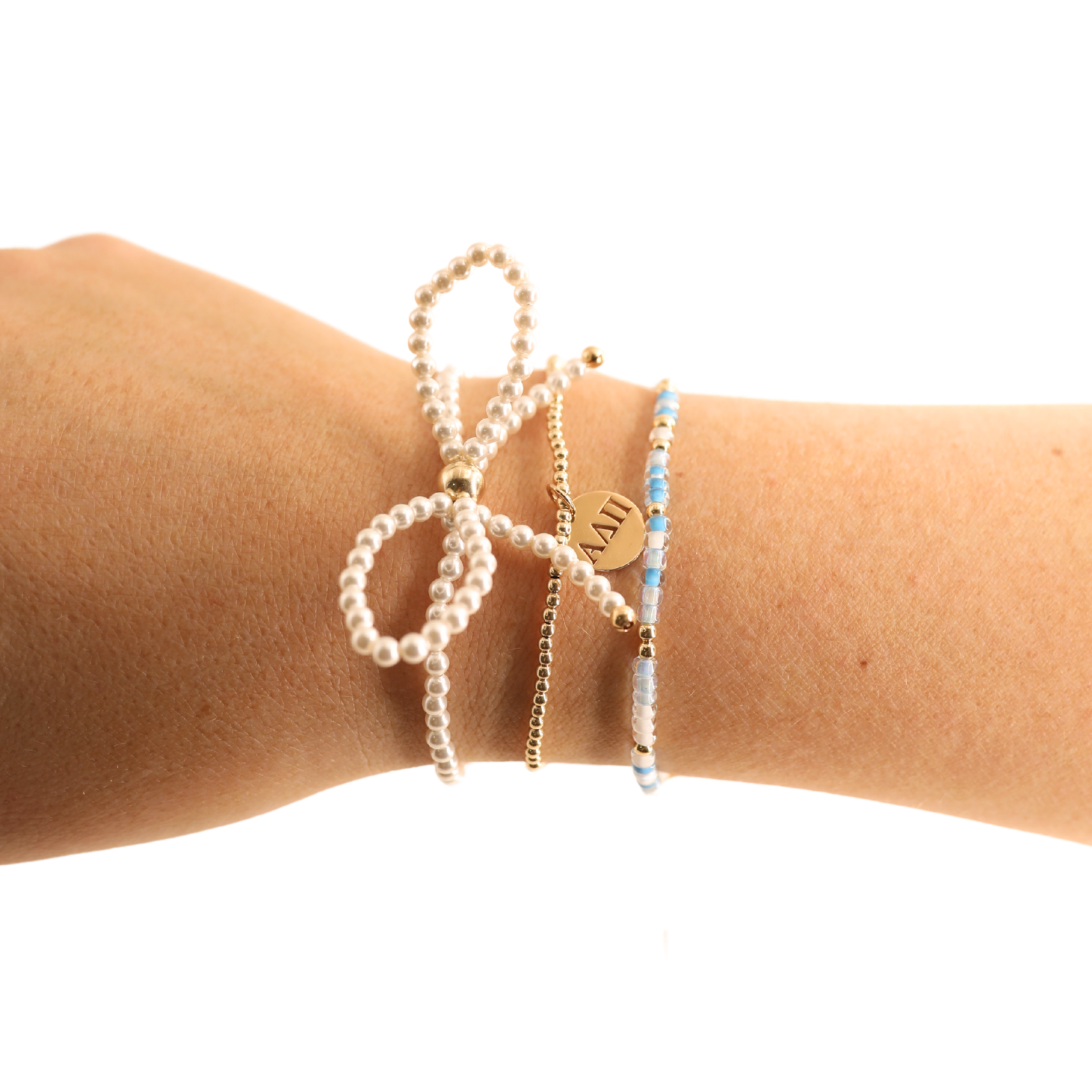 Alpha Delta Pi Charm + Sprinkle Bow Bracelet Stack