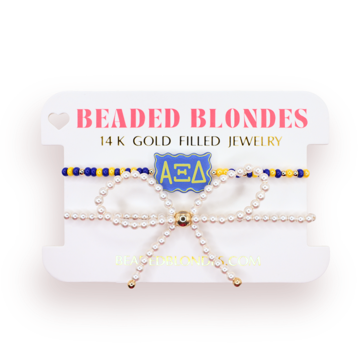 Alpha Xi Delta Block Bracelet + Pearl Bow Stack of 2
