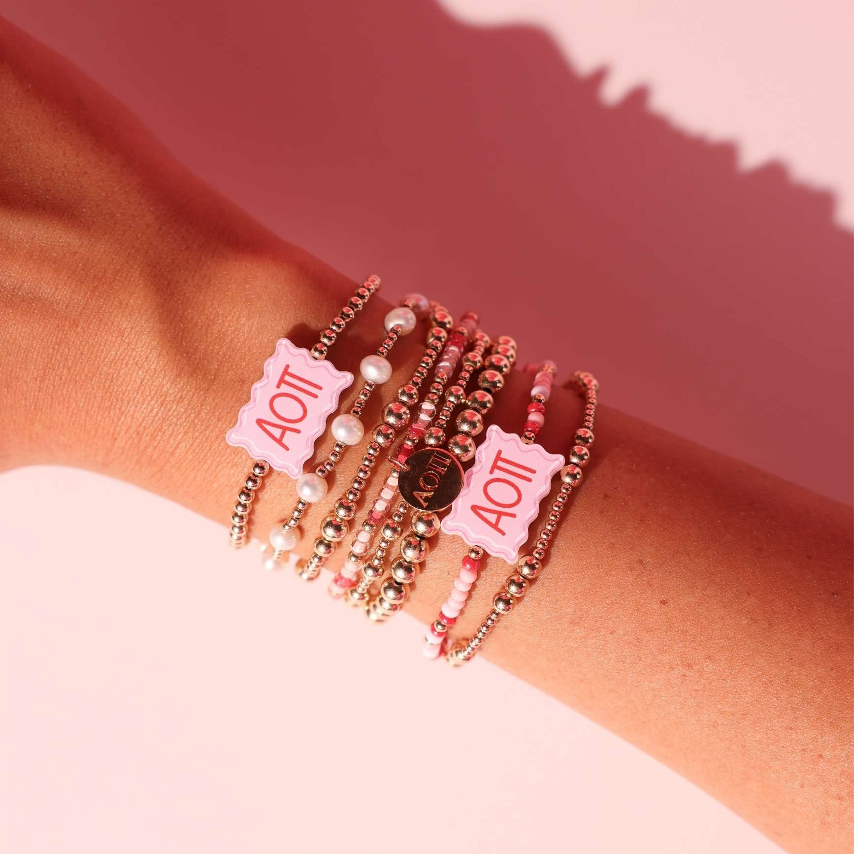 Alpha Omicron Pi Block Bracelet on Color