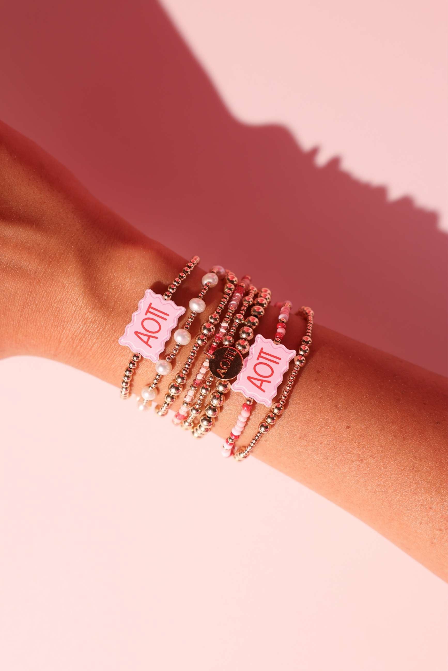 Alpha Omicron Pi Block Bracelet on Gold