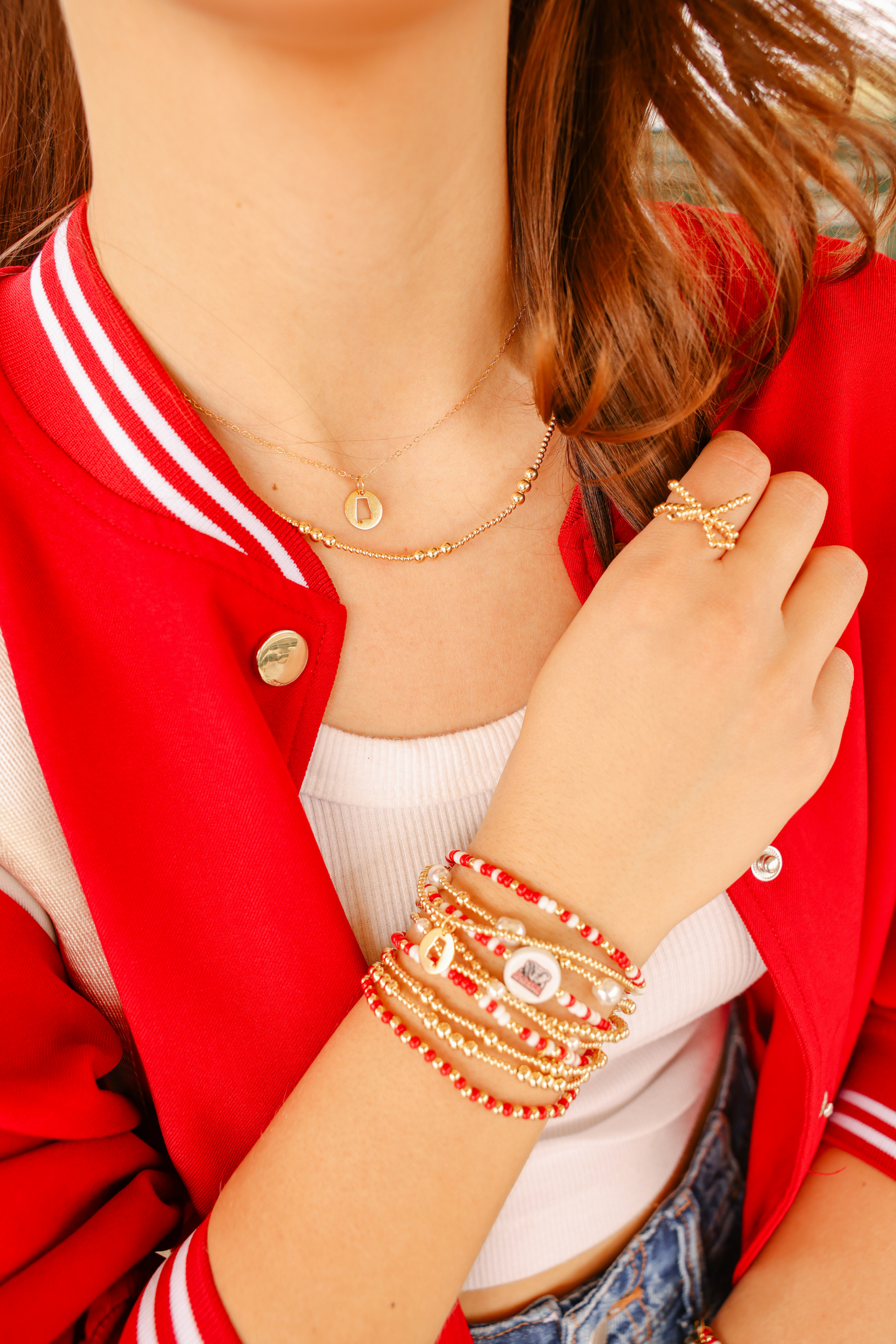 Alabama (Crimson and White) State Cutout Charm Bracelet on Color