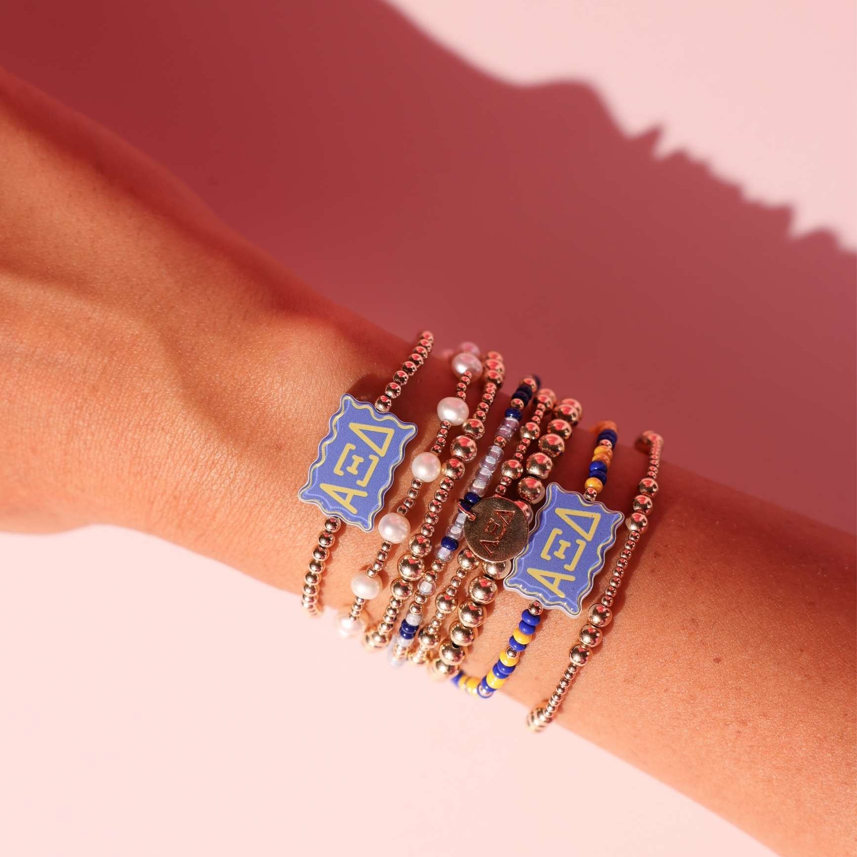 Alpha Xi Delta Block Bracelet on Gold