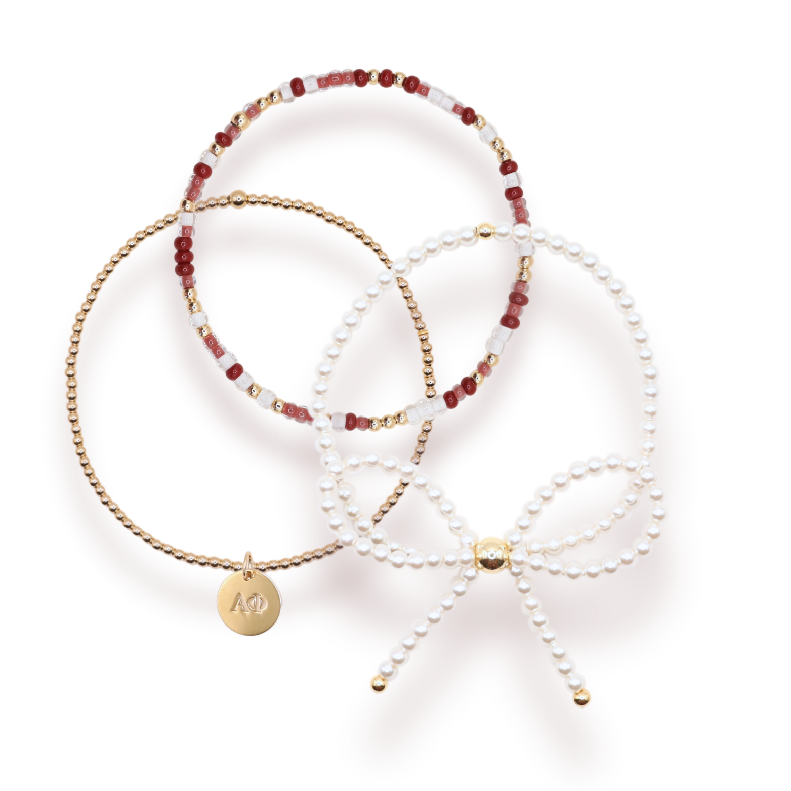 Alpha Phi Charm + Sprinkle Bow Bracelet Stack
