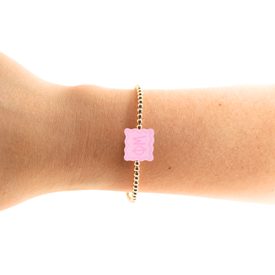 Phi Mu Block Bracelet on Gold
