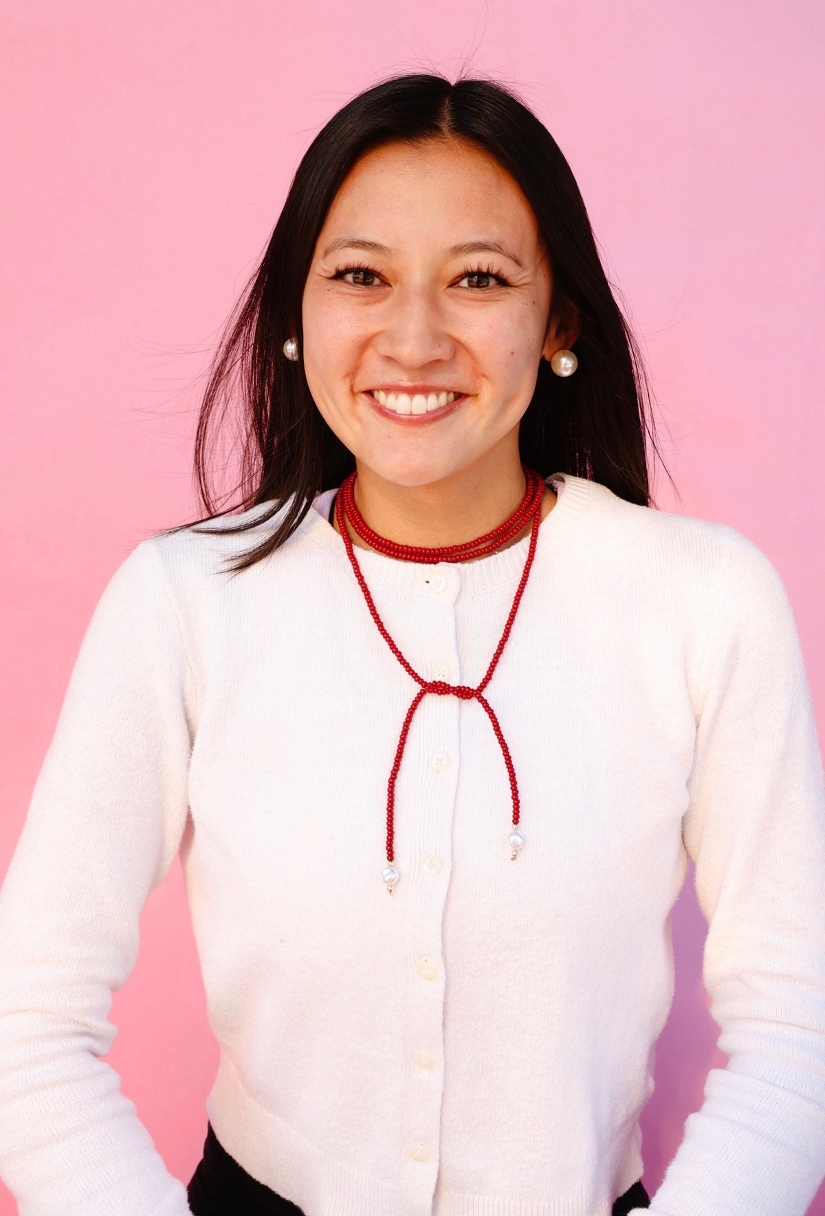 Maroon/Deep Red Beaded Wrap Necklace