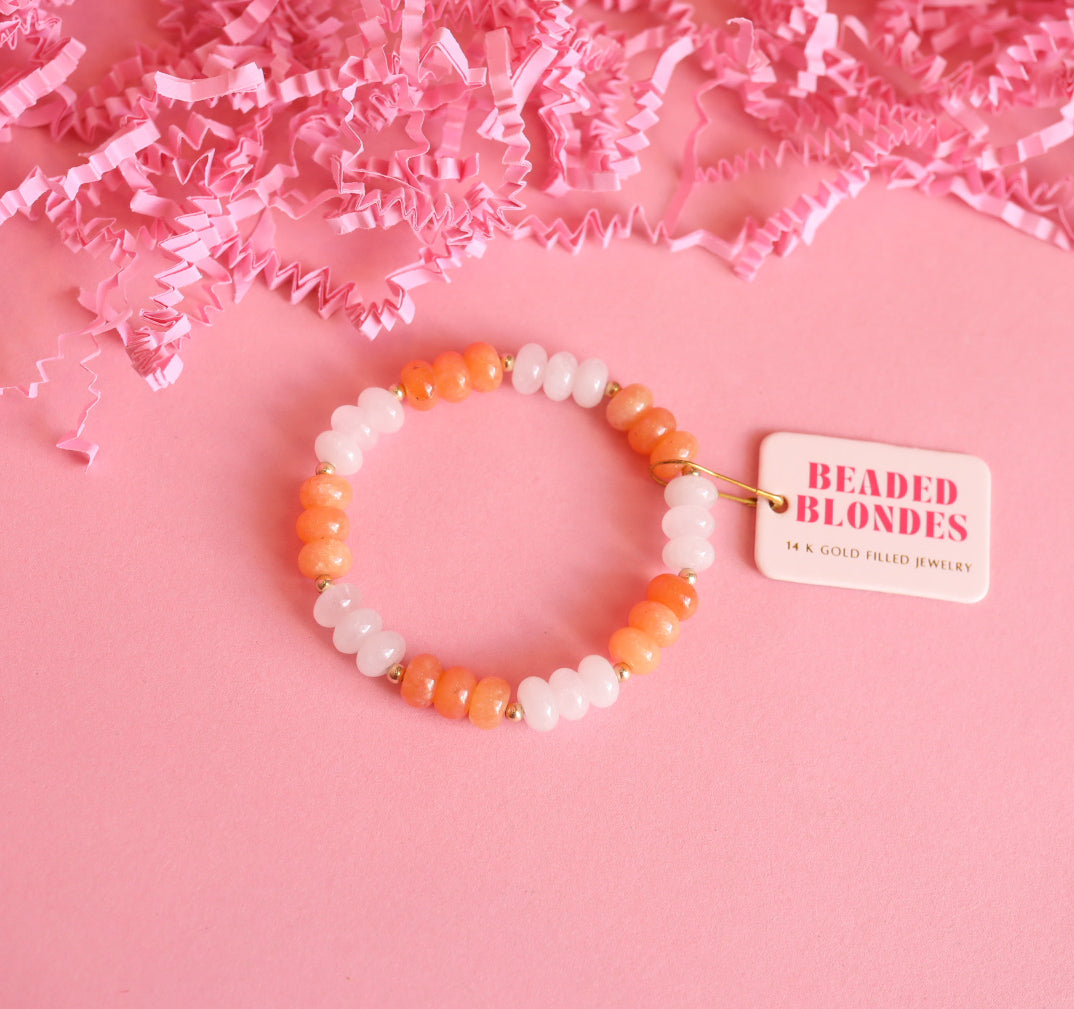 Orange & White Colorblock Gemstone Bracelet (Sale)