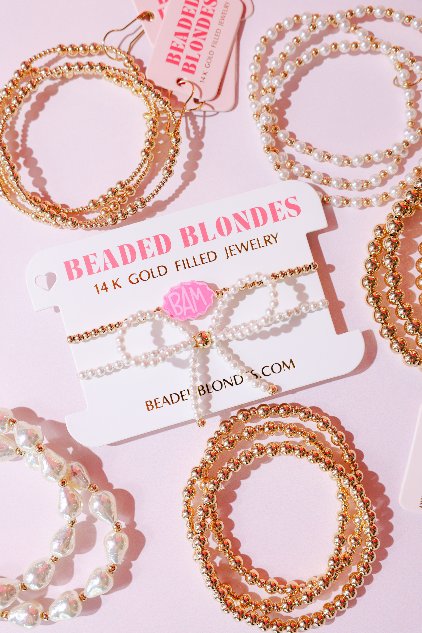 Bam on Gold + Pearl Bow Stack of 2