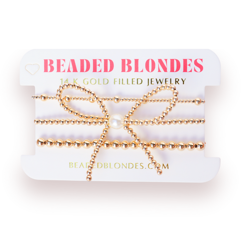 Gold Bow + June + 5MM Bracelet Stack of 3
