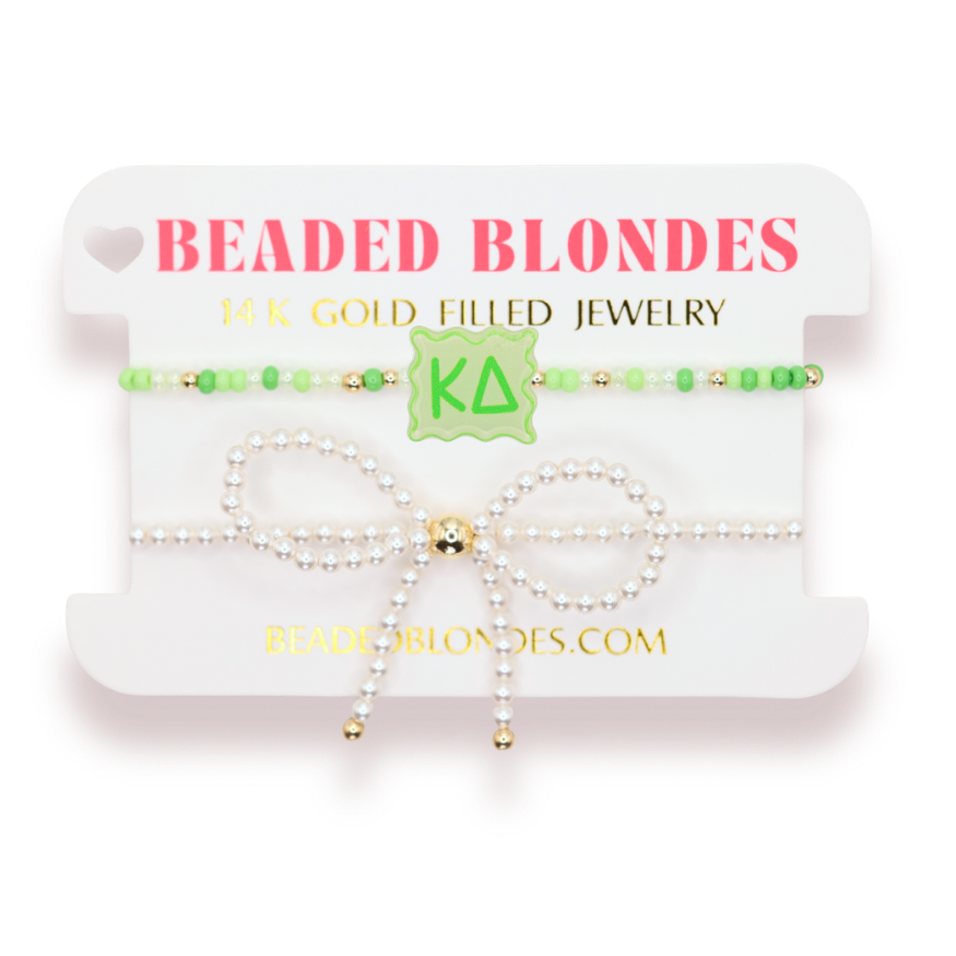 Kappa Delta Block Bracelet + Pearl Bow Stack of 2