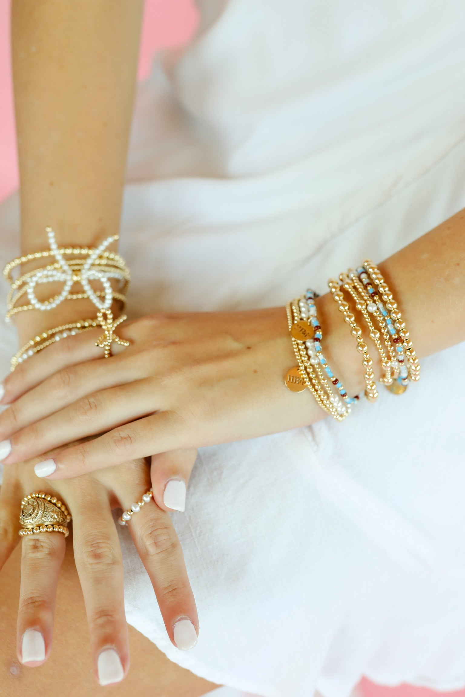 Pi Beta Phi Charm + Sprinkle Bow Bracelet Stack