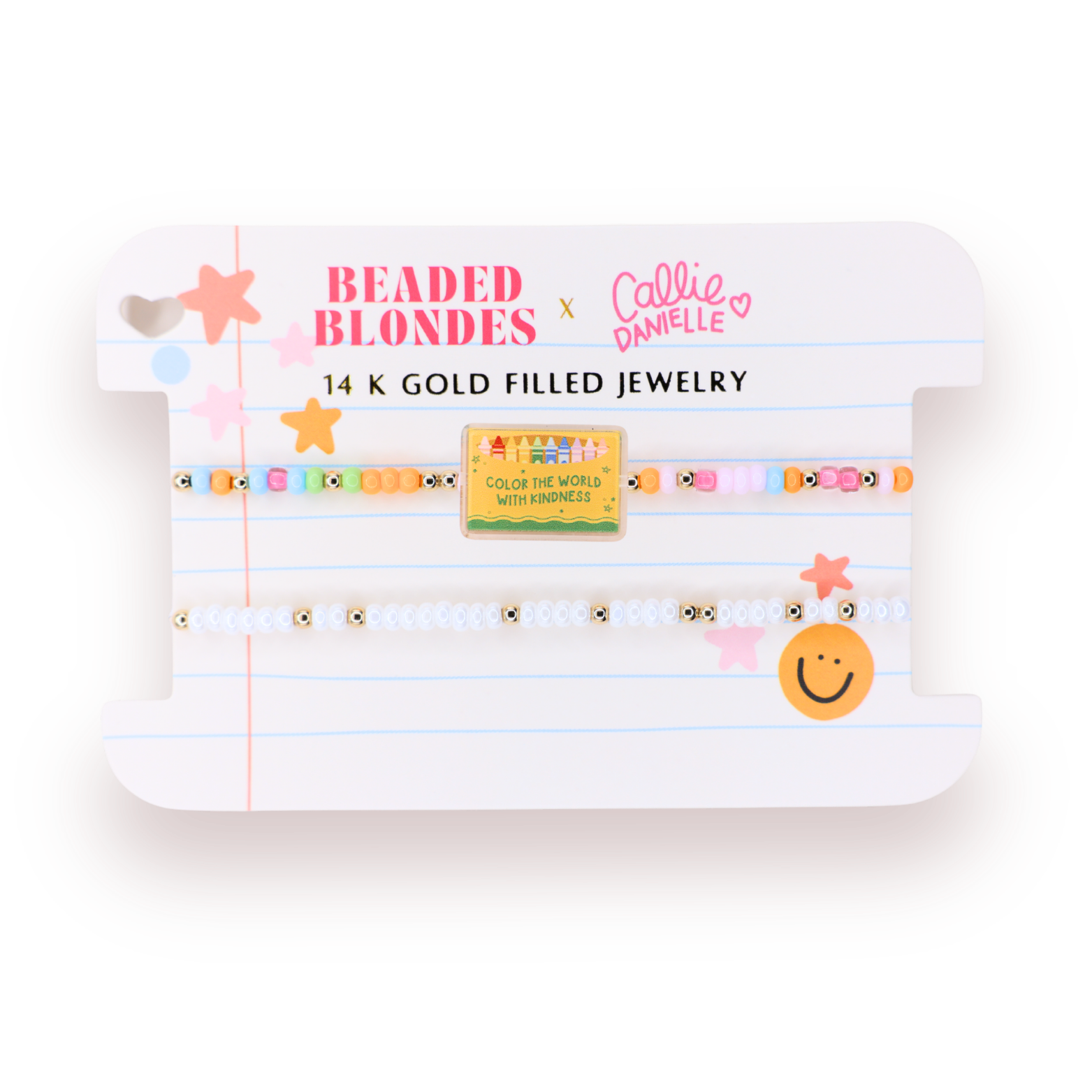Color the World with Kindness Crayon Box Bracelet on Color + Luster White Sprinkle Stack of 2