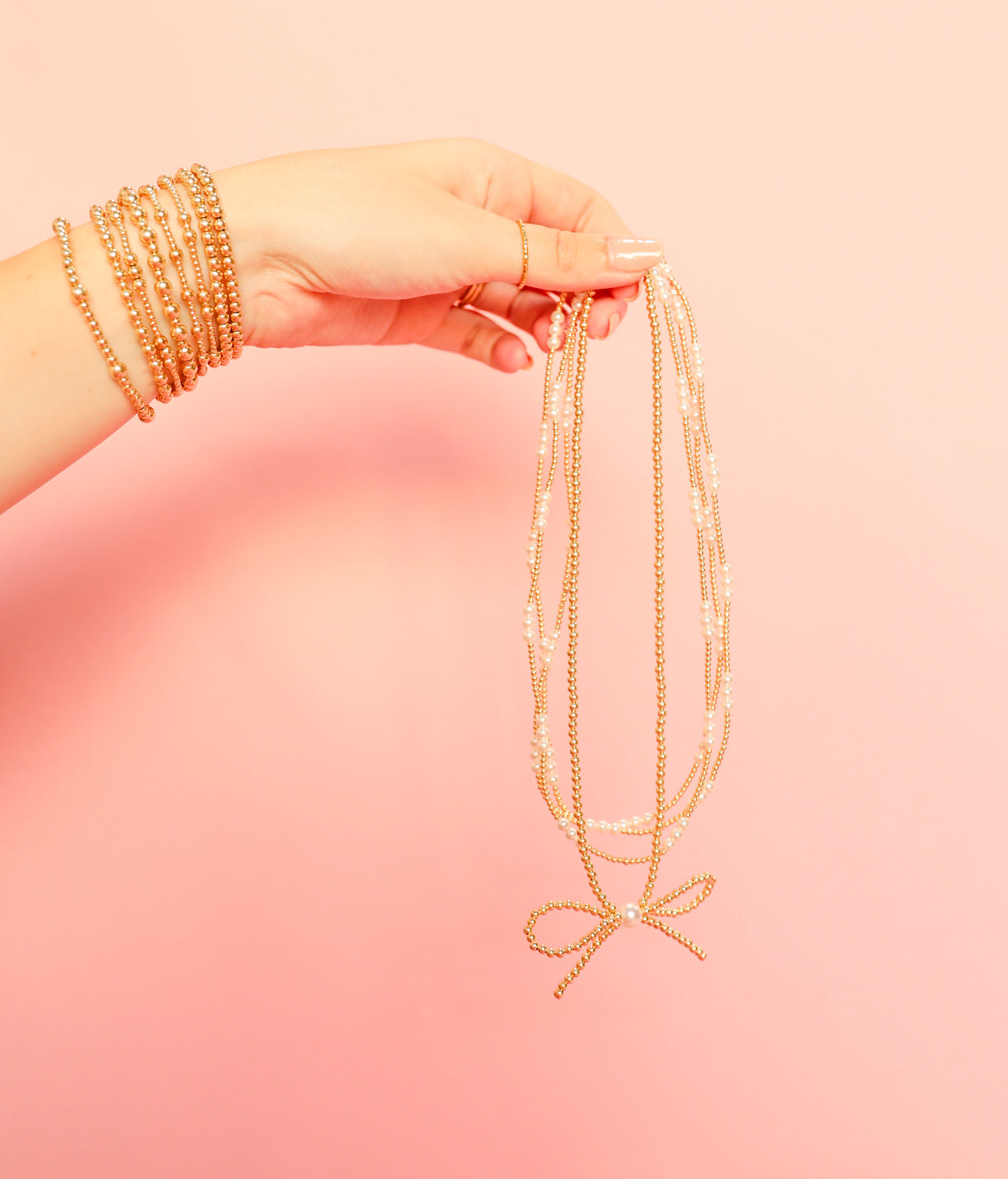 ILY Pearl Beaded Stretch Necklace