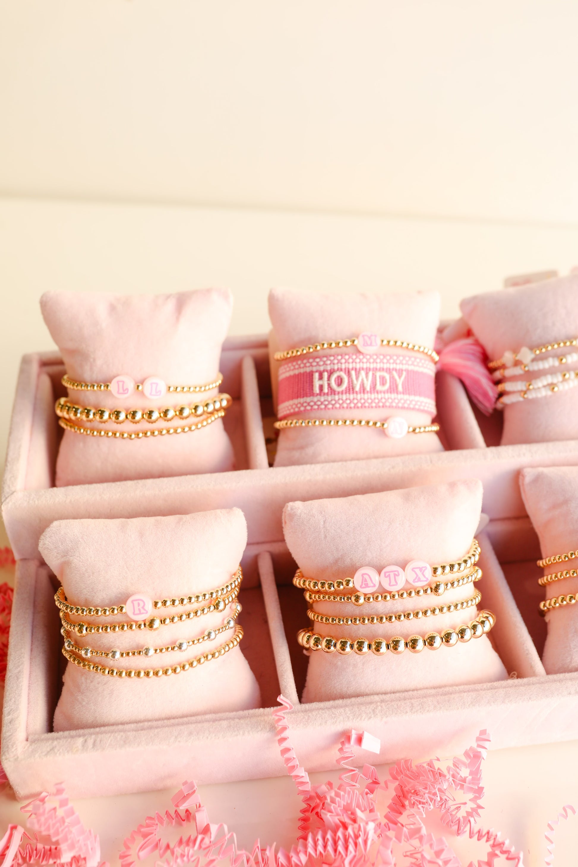 BB Pink Bead Initial Letter Bracelet (up to 6 letters)