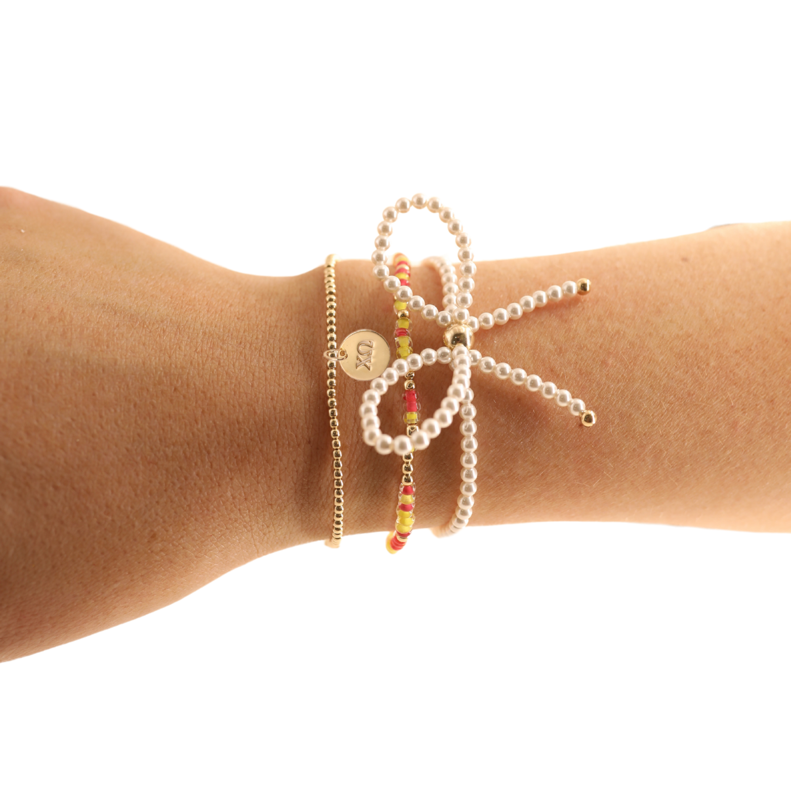 Chi Omega Charm + Sprinkle Bow Bracelet Stack