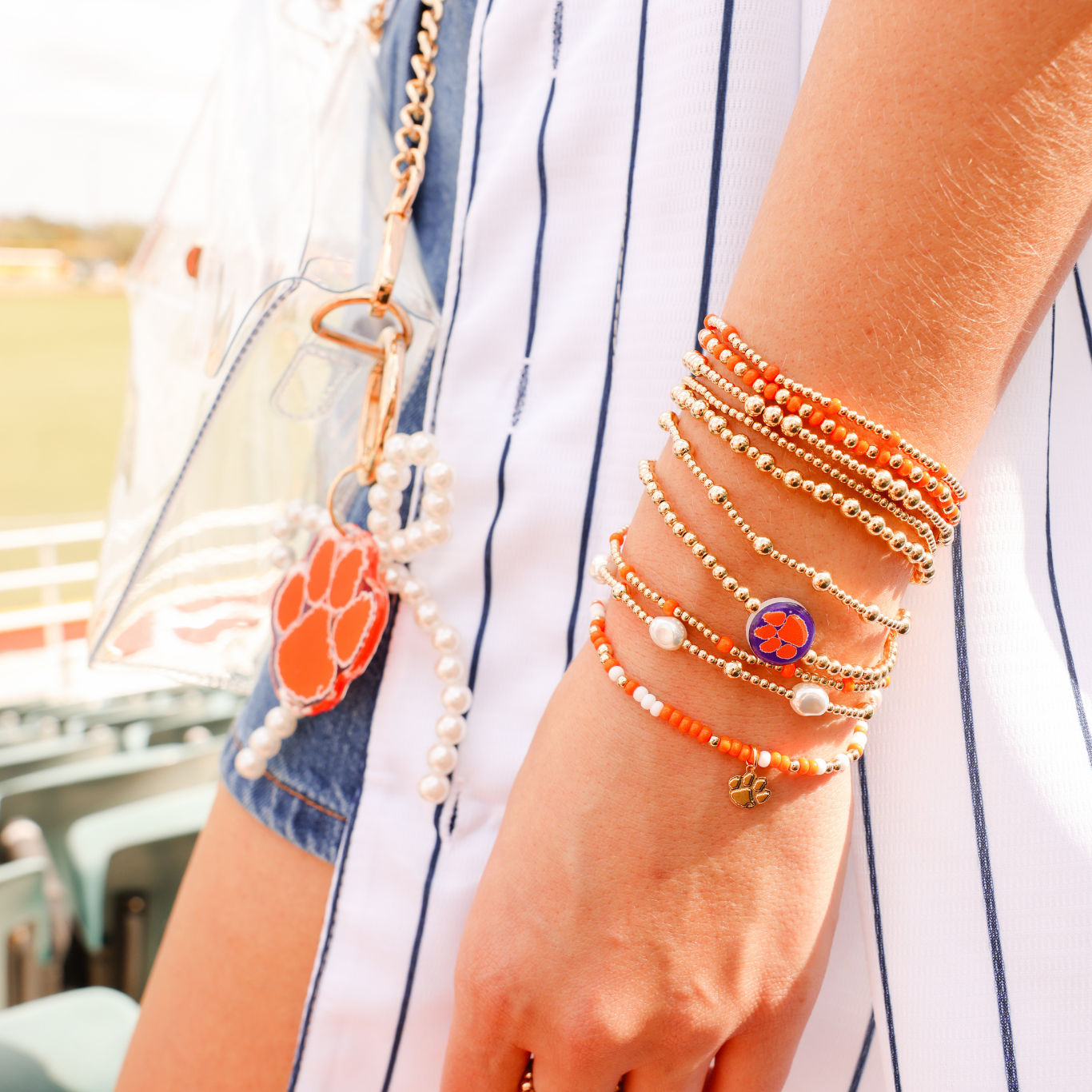 Clemson Logo Charm Bracelet on Color