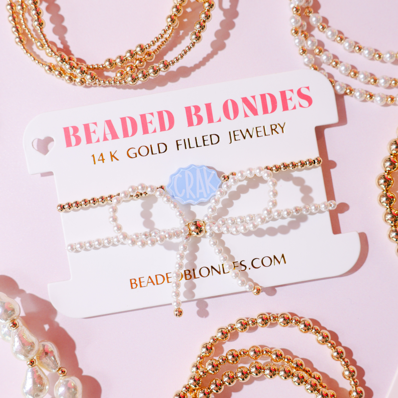 Crak on Gold + Pearl Bow Stack of 2