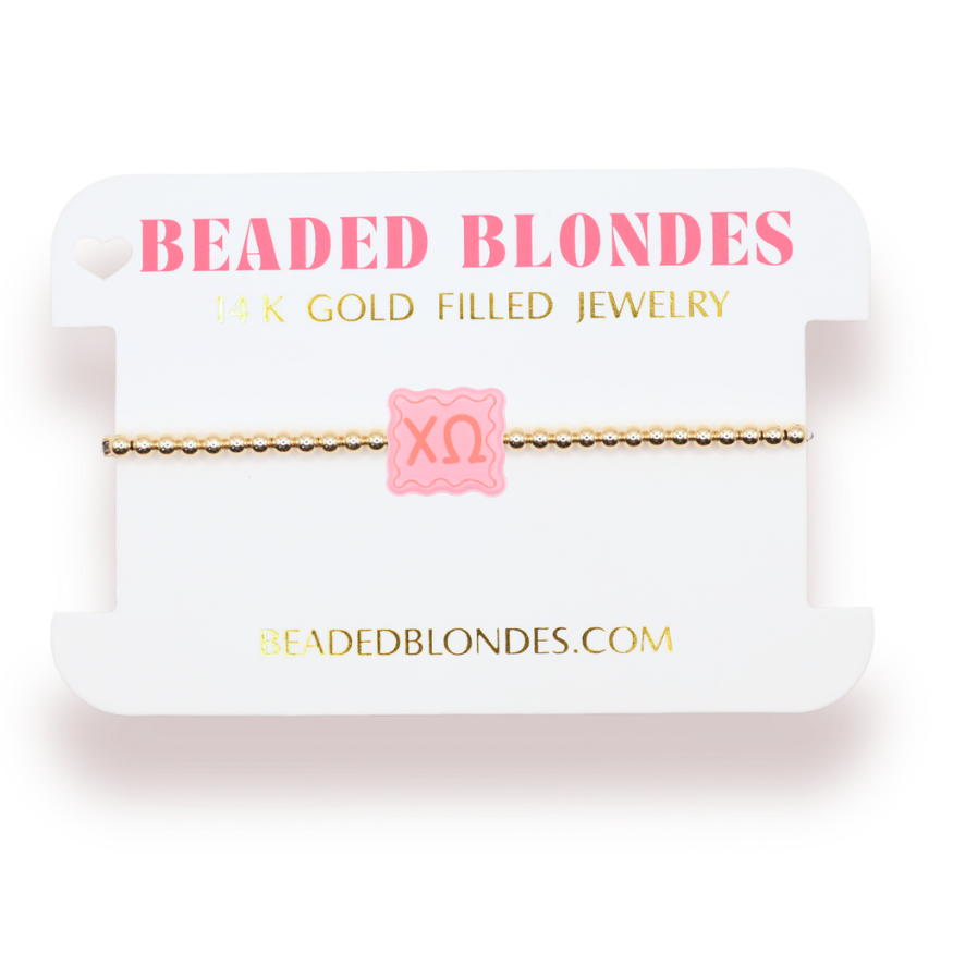 Chi Omega Block Bracelet on Gold