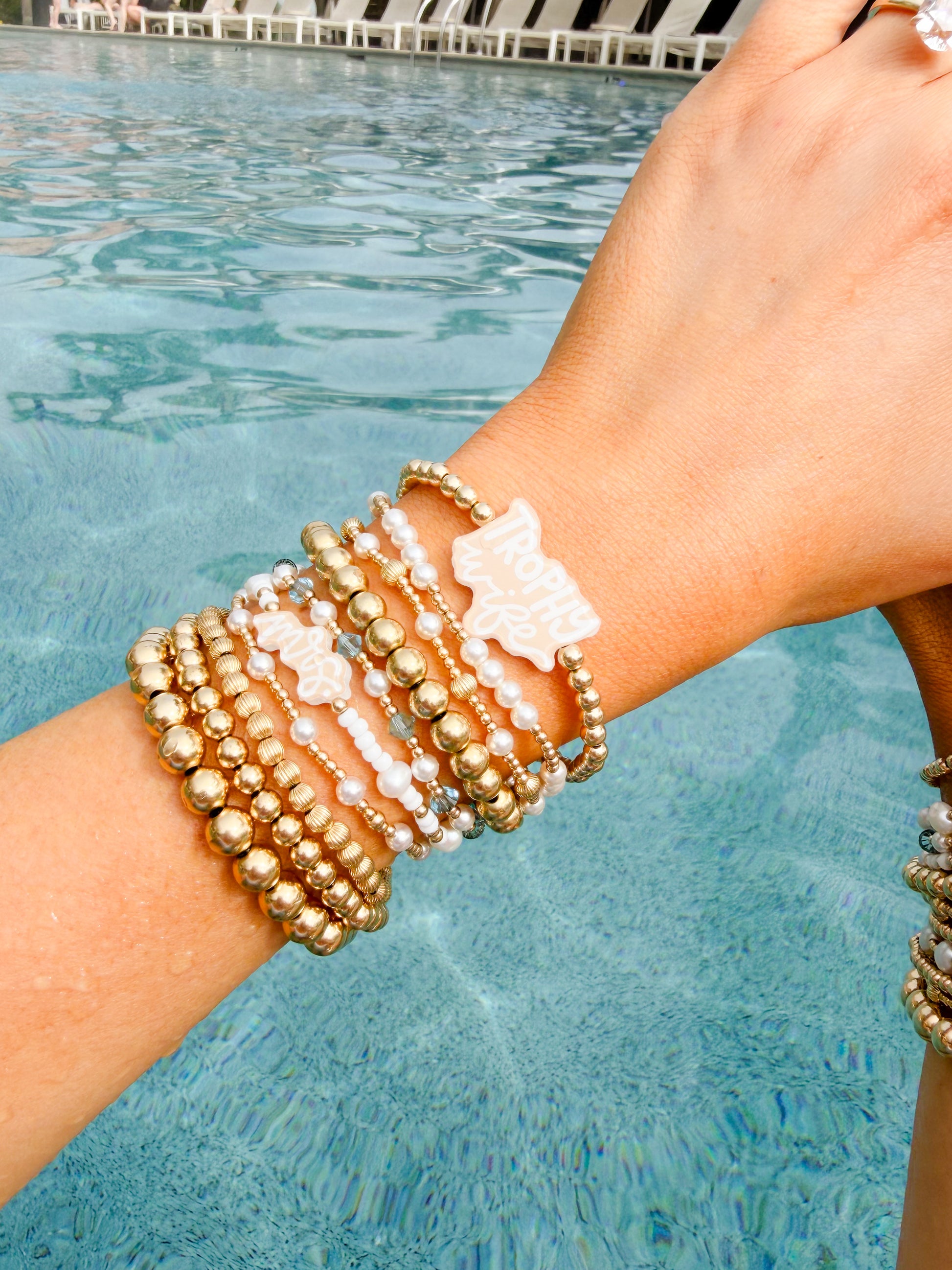 Trophy Wife Bracelet on White Pearl