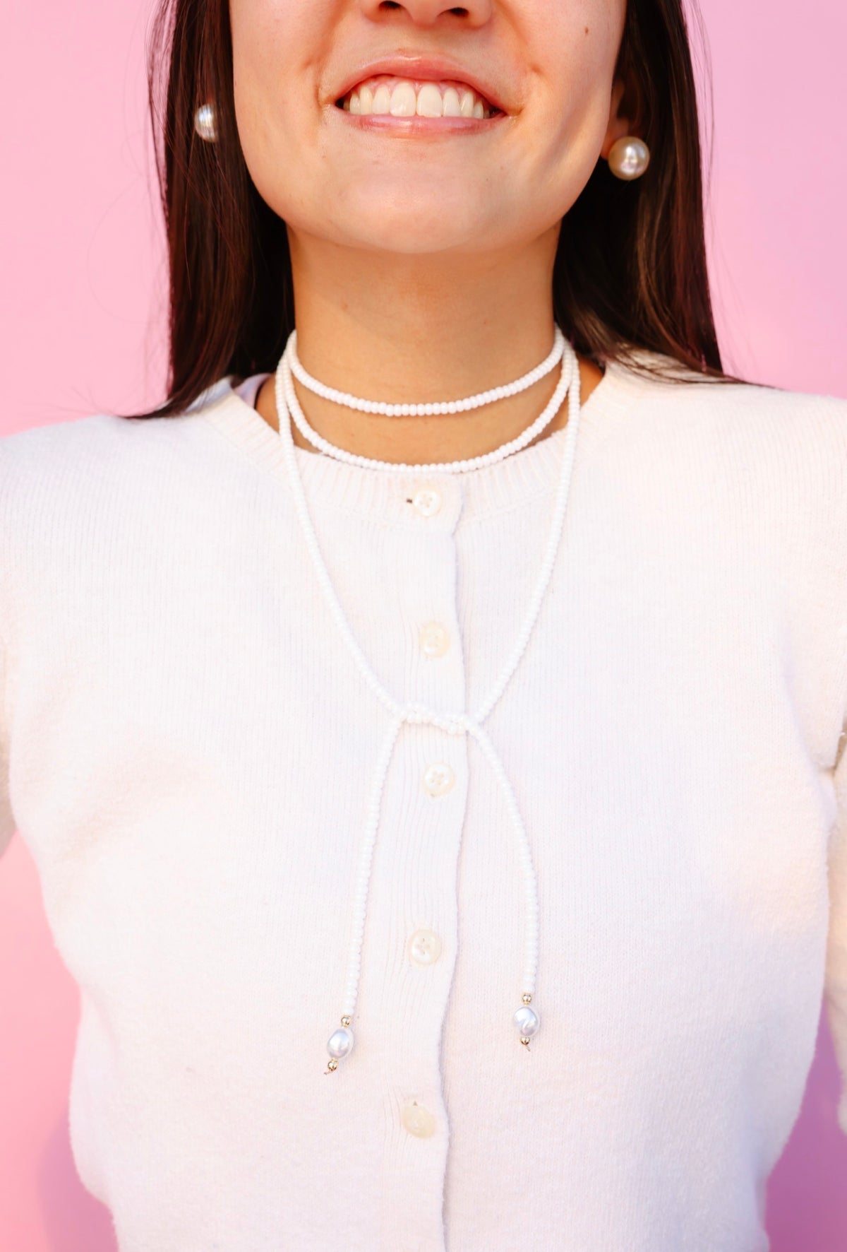 Luster White Beaded Wrap Necklace