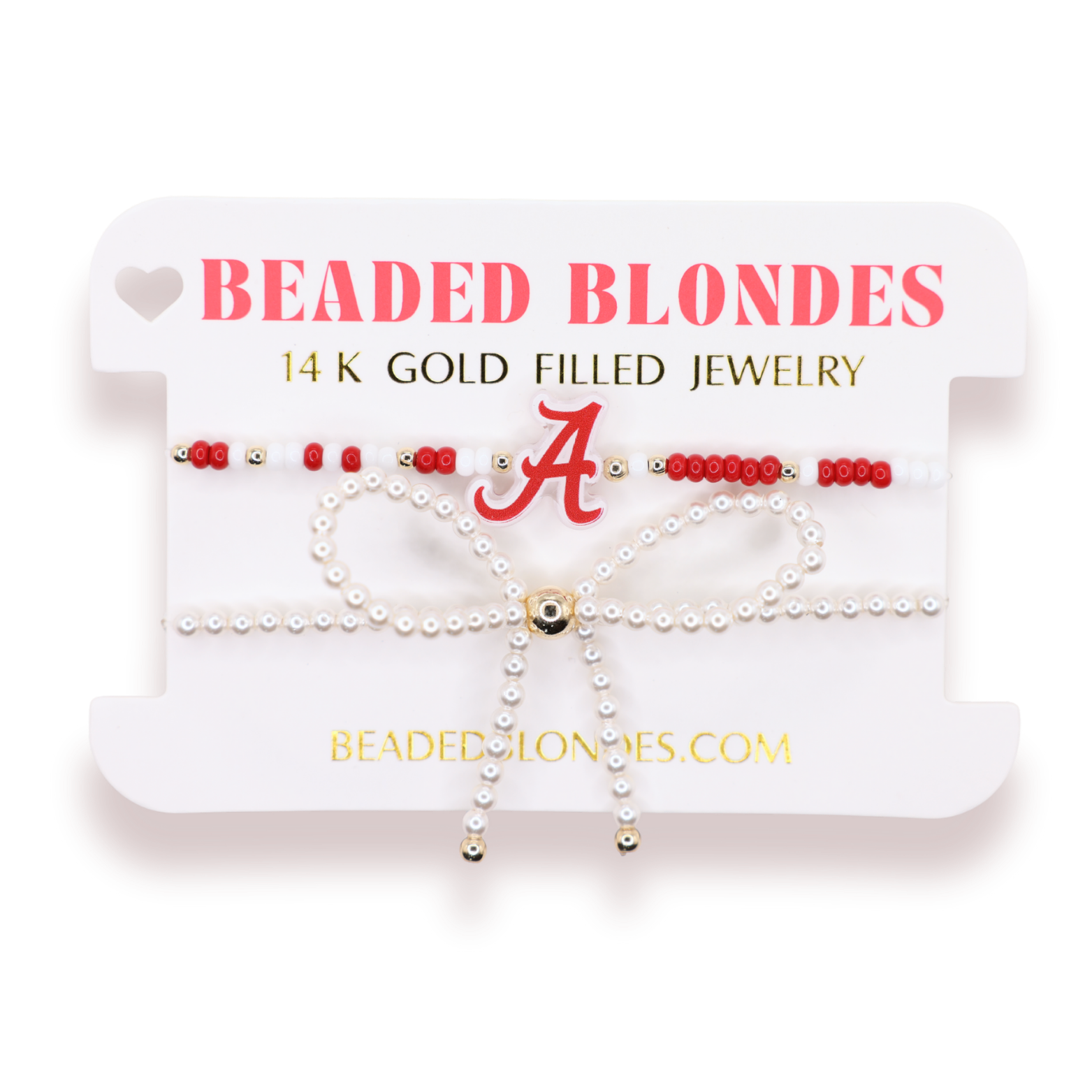 Alabama Logo Bracelet + Pearl Bow Stack of 2