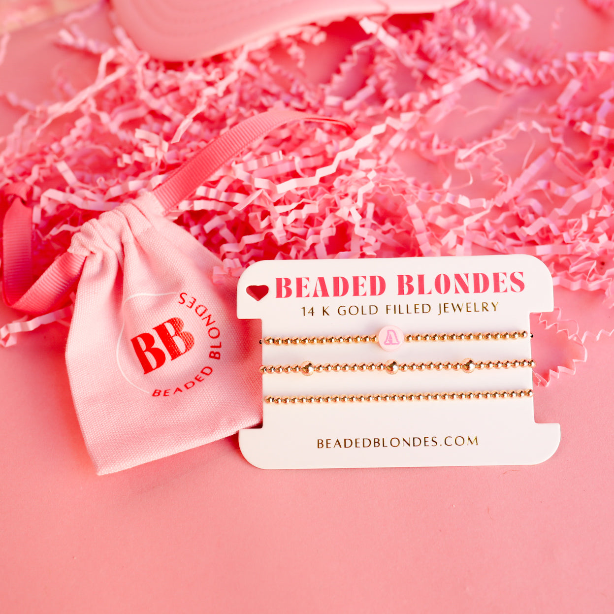 Olive + 3MM + Pink Initial Bracelet Stack