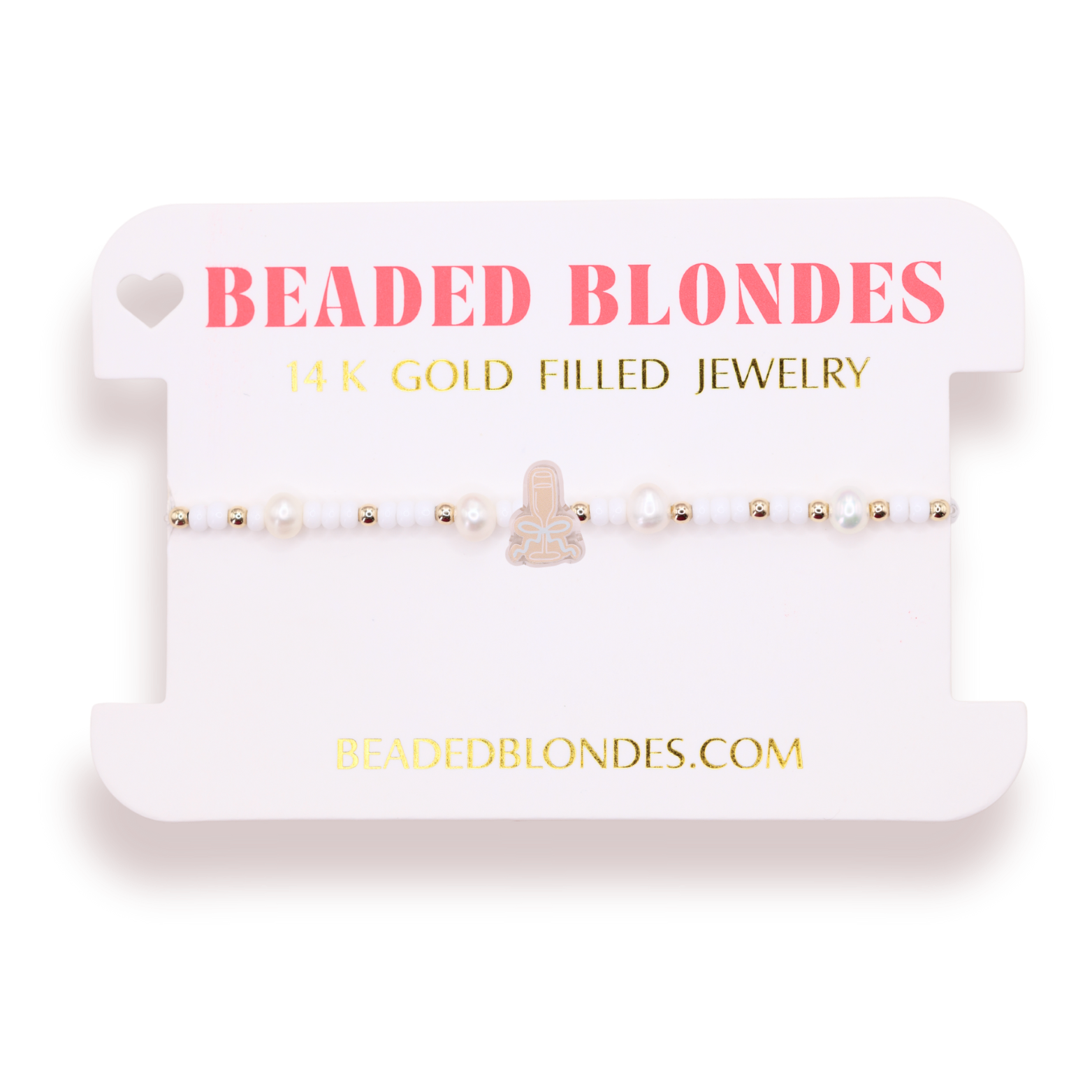 Champagne Flute Bracelet on White Pearl
