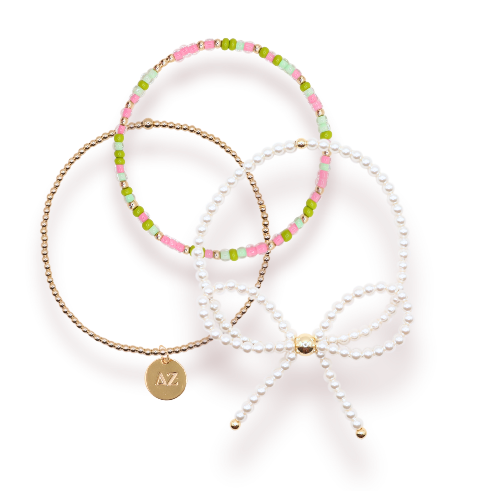 Delta Zeta Charm + Sprinkle Bow Bracelet Stack
