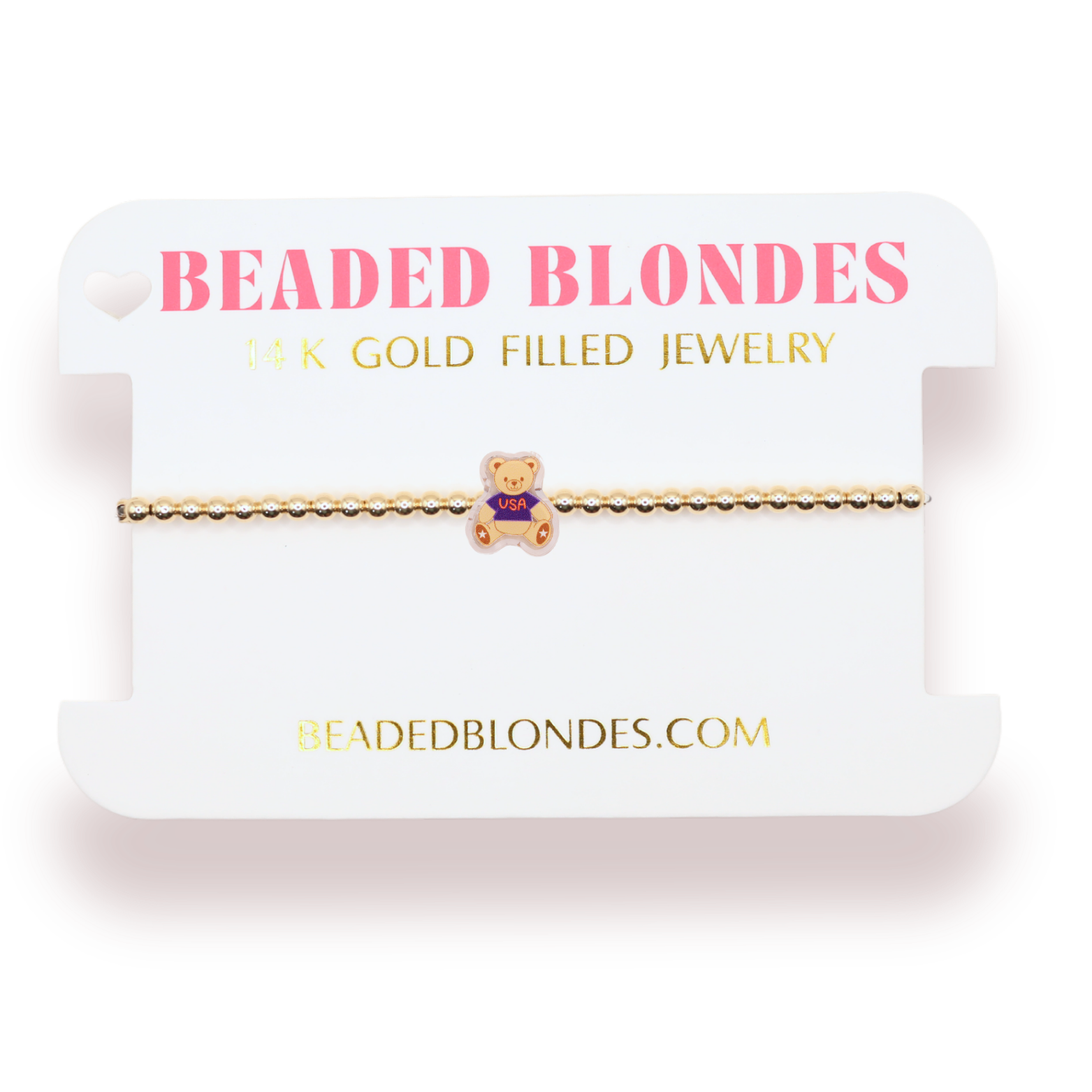 Patriotic Teddy Bear Bracelet on Gold